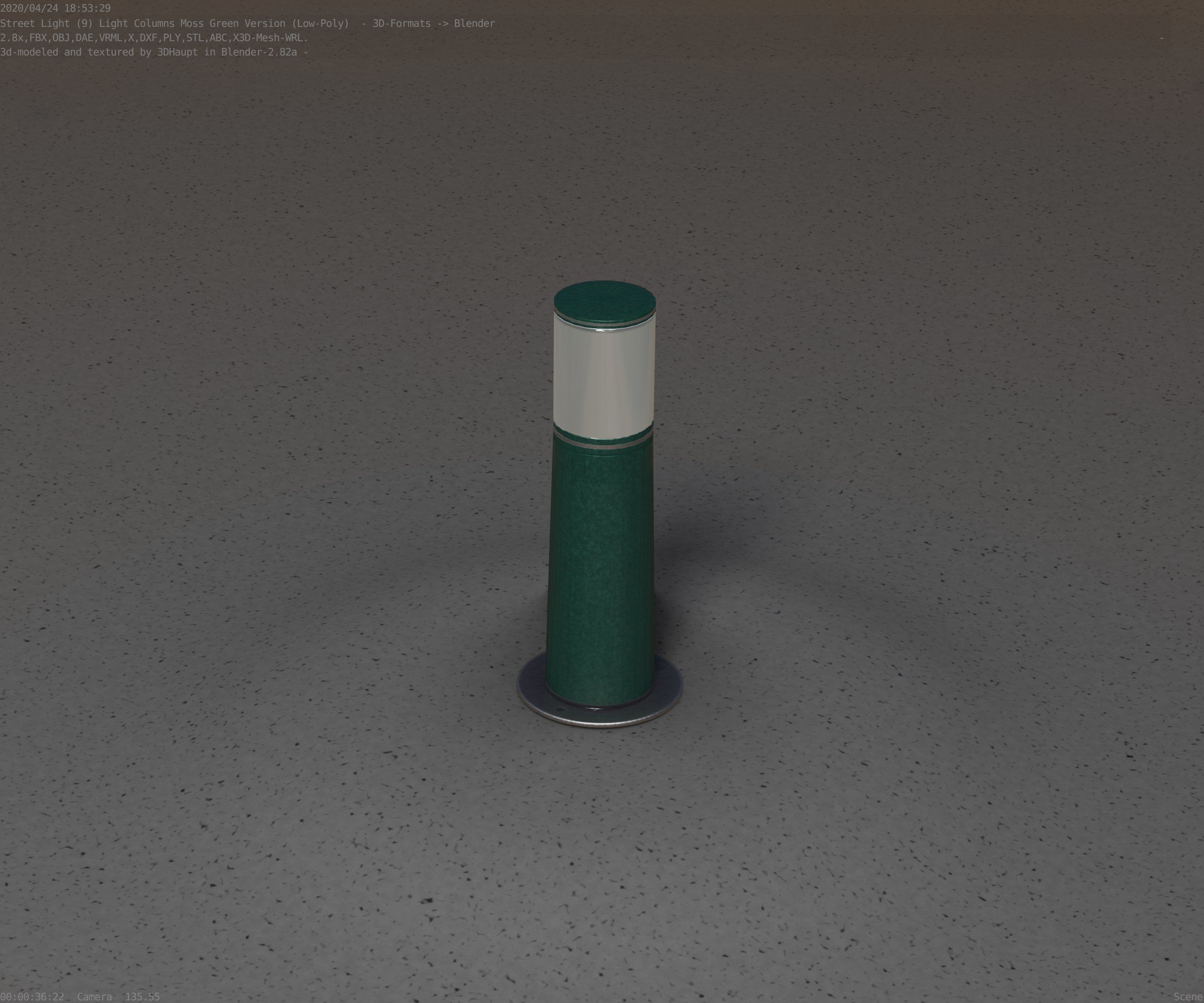 Low-Poly Moss Green Light Column 9 - Street Light Set-9 Low-poly 3D model_86
