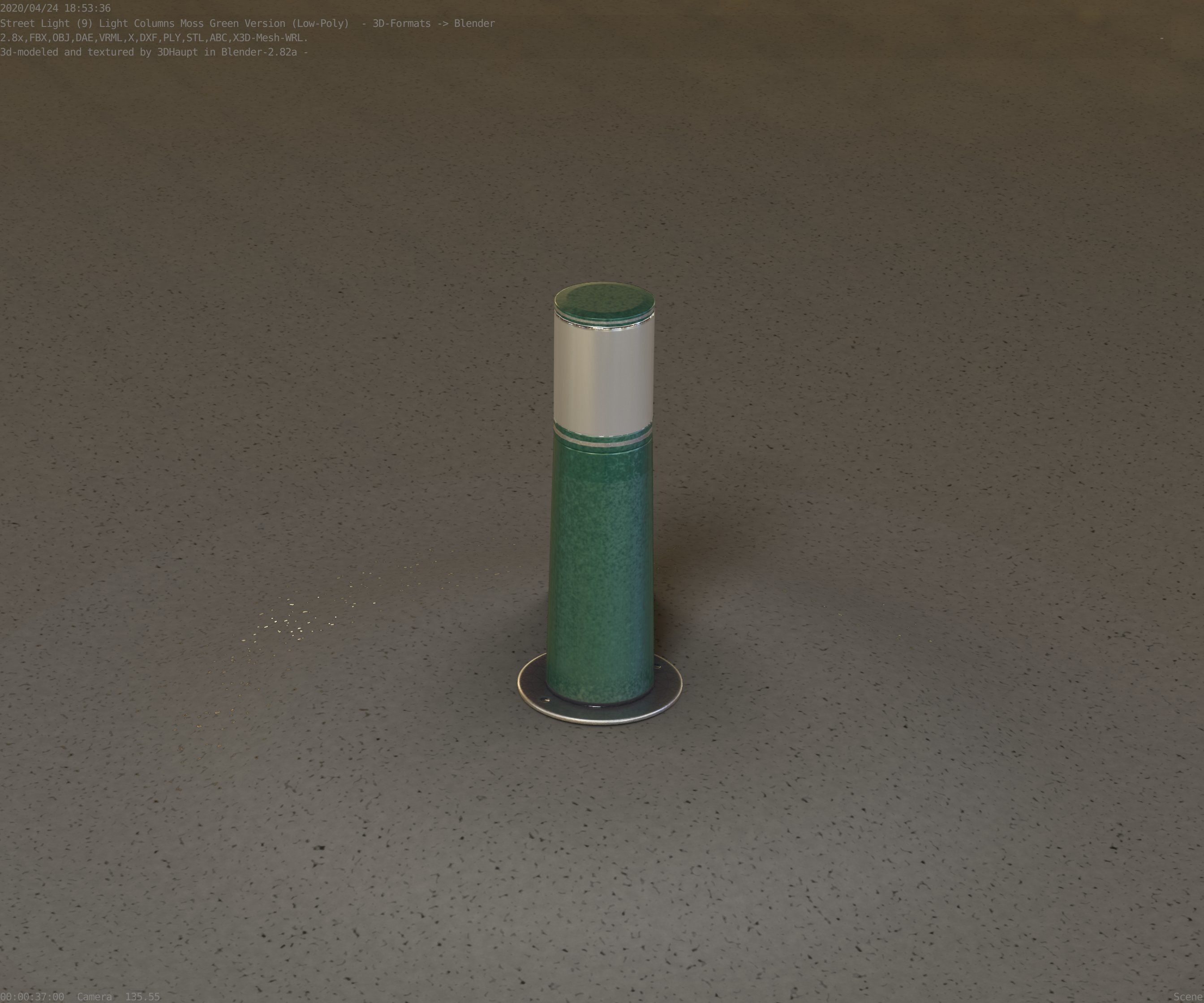 Low-Poly Moss Green Light Column 9 - Street Light Set-9 Low-poly 3D model_88