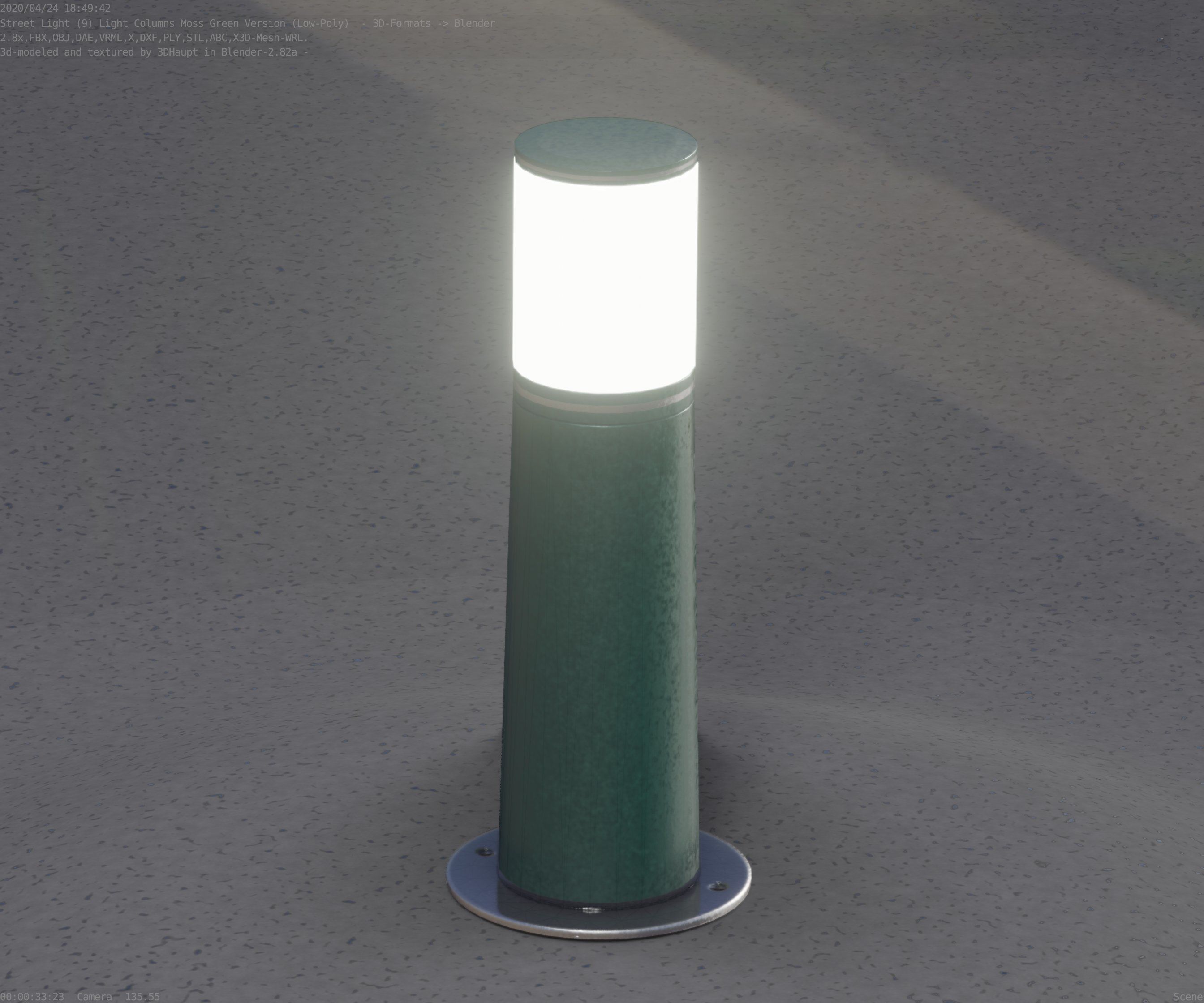 Low-Poly Moss Green Light Column 9 - Street Light Set-9 Low-poly 3D model_15