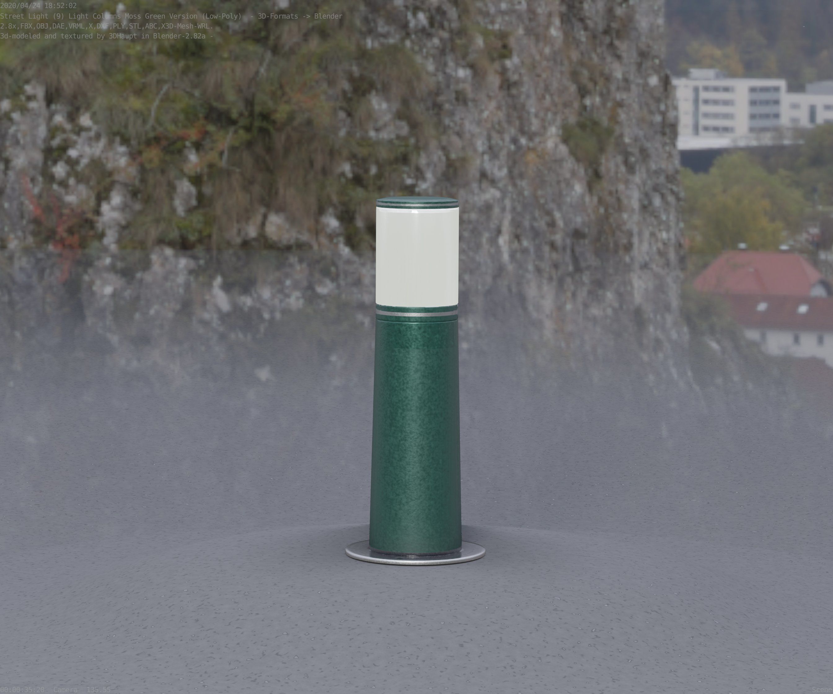 Low-Poly Moss Green Light Column 9 - Street Light Set-9 Low-poly 3D model_60
