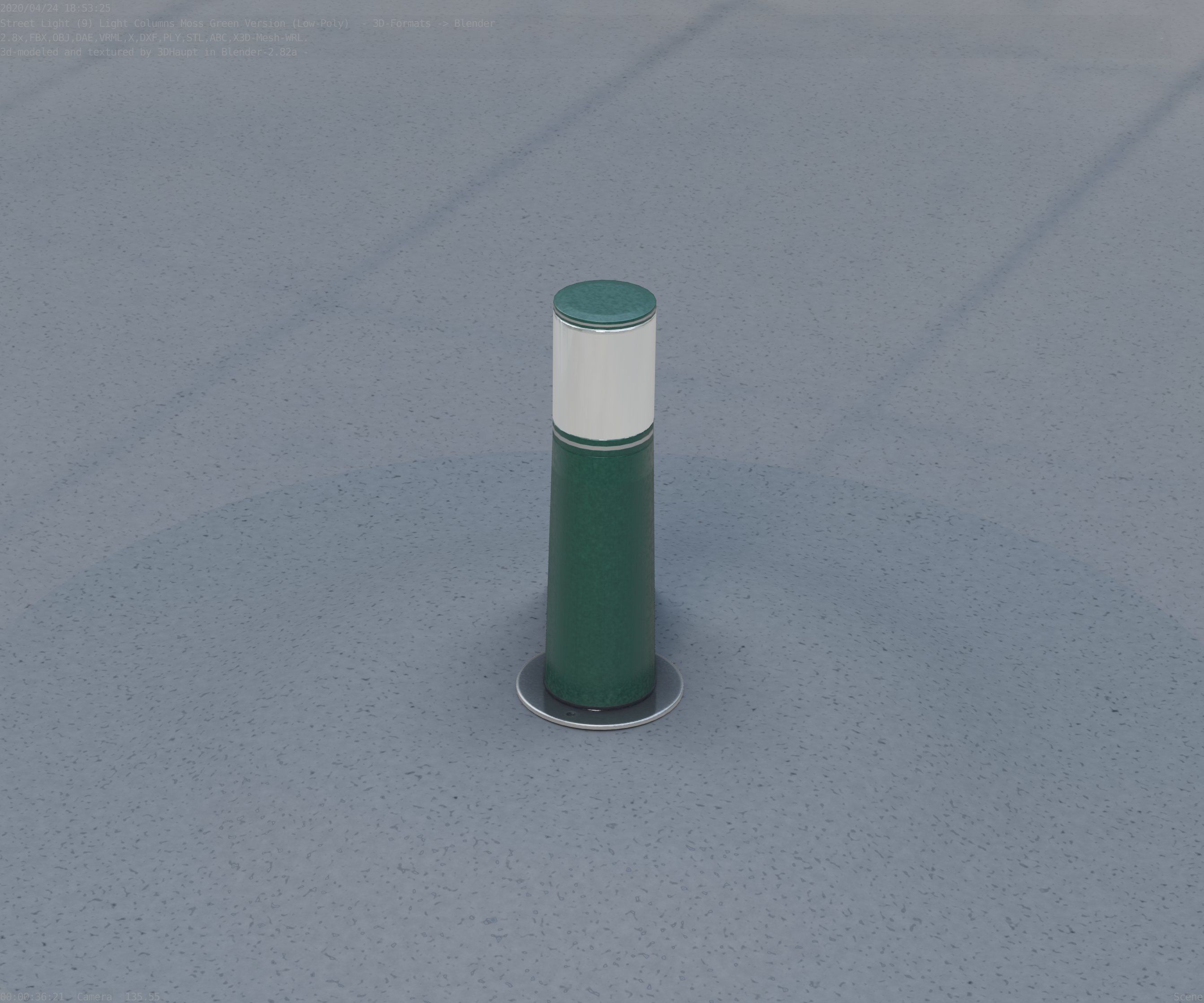 Low-Poly Moss Green Light Column 9 - Street Light Set-9 Low-poly 3D model_85