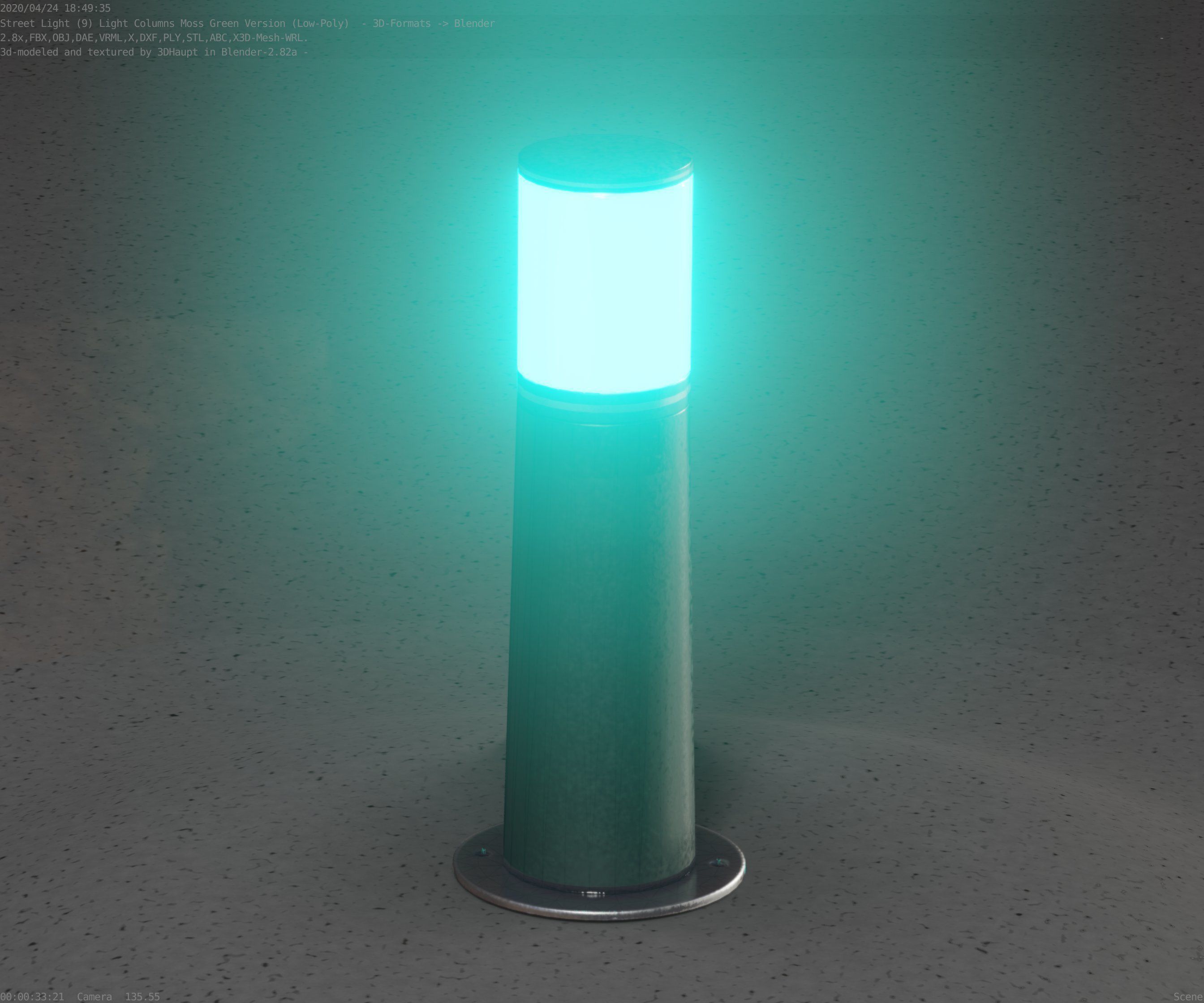 Low-Poly Moss Green Light Column 9 - Street Light Set-9 Low-poly 3D model_13