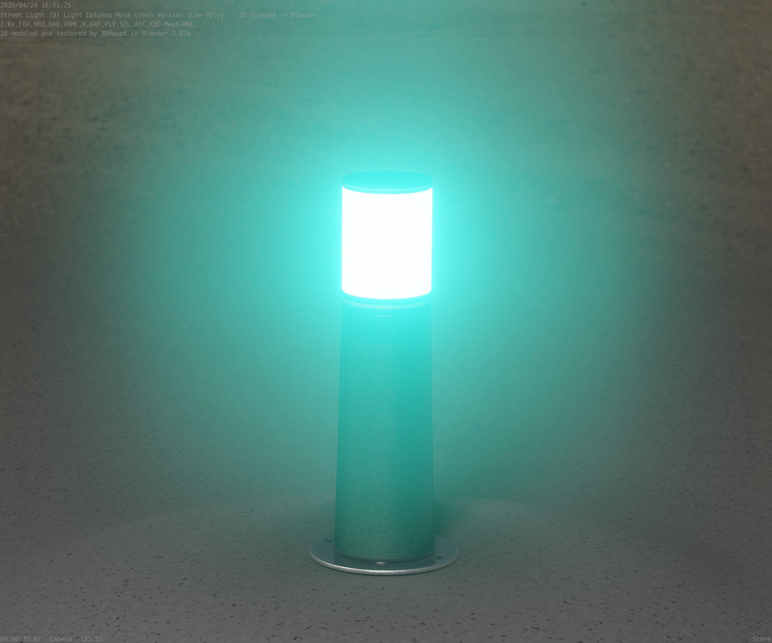 Low-Poly Moss Green Light Column 9 - Street Light Set-9 Low-poly 3D model_47