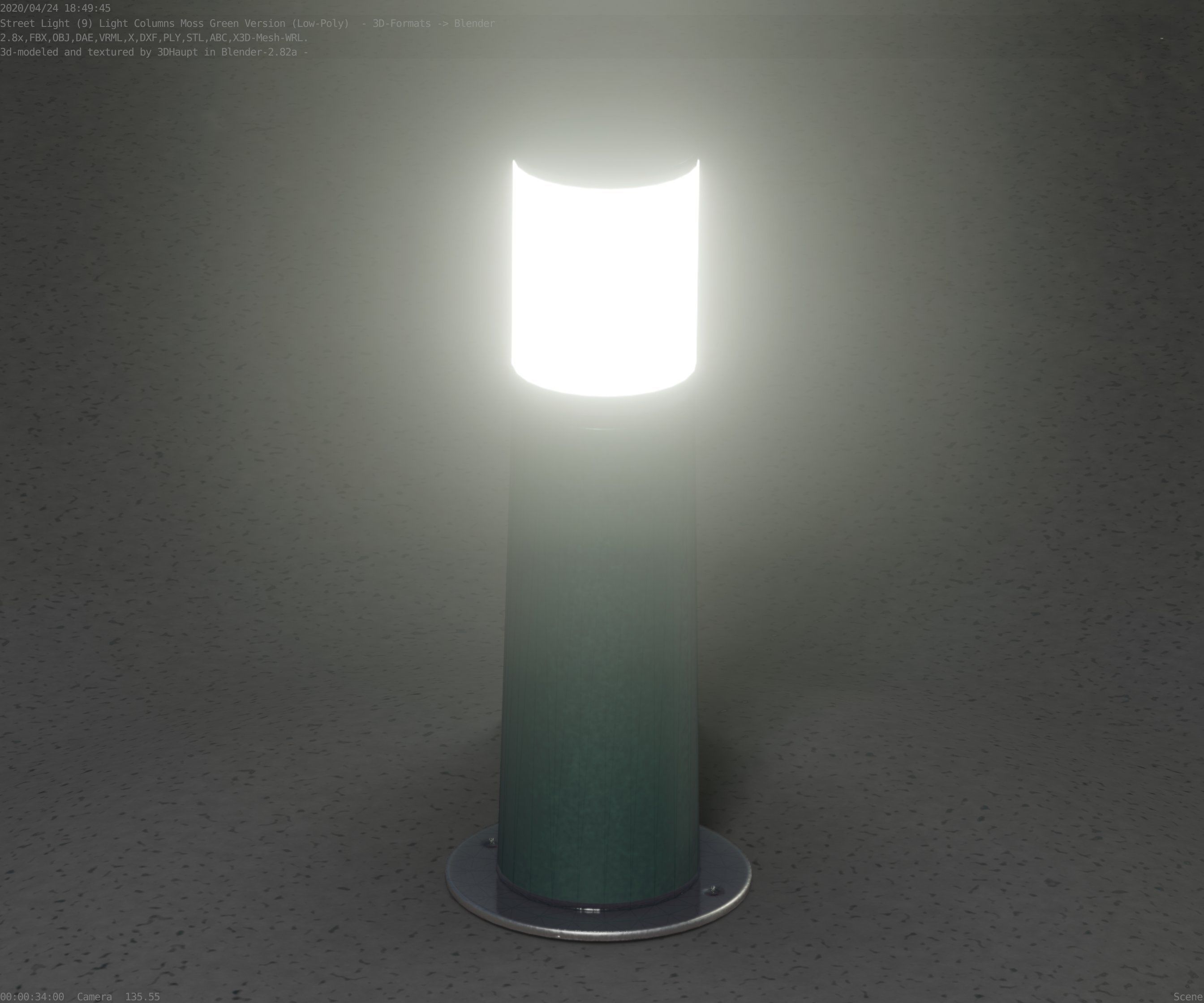 Low-Poly Moss Green Light Column 9 - Street Light Set-9 Low-poly 3D model_16