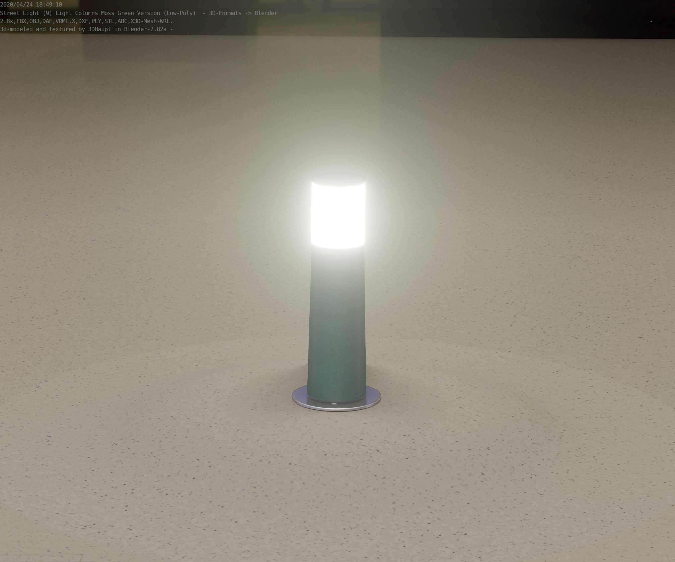 Low-Poly Moss Green Light Column 9 - Street Light Set-9 Low-poly 3D model_6