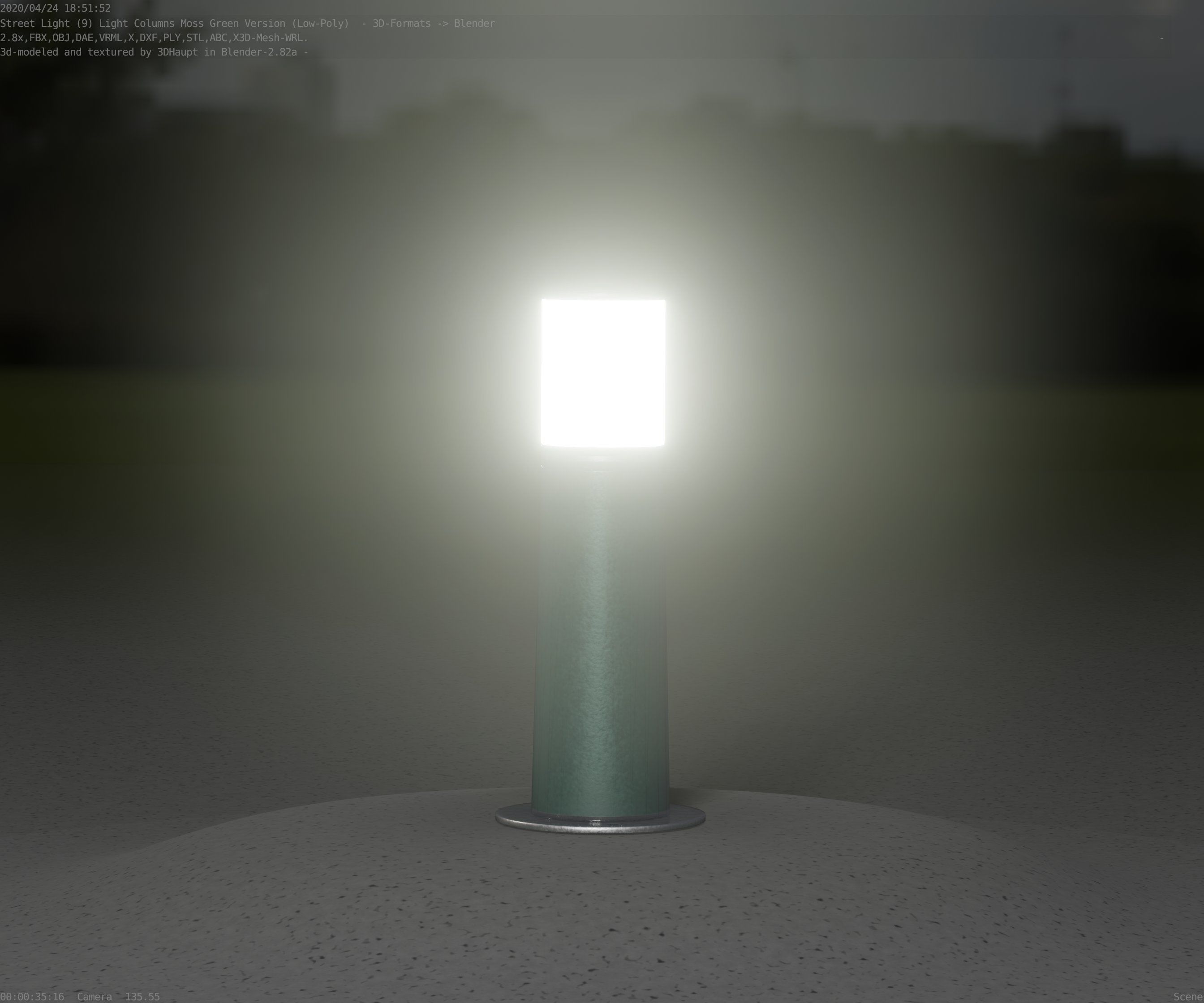 Low-Poly Moss Green Light Column 9 - Street Light Set-9 Low-poly 3D model_56