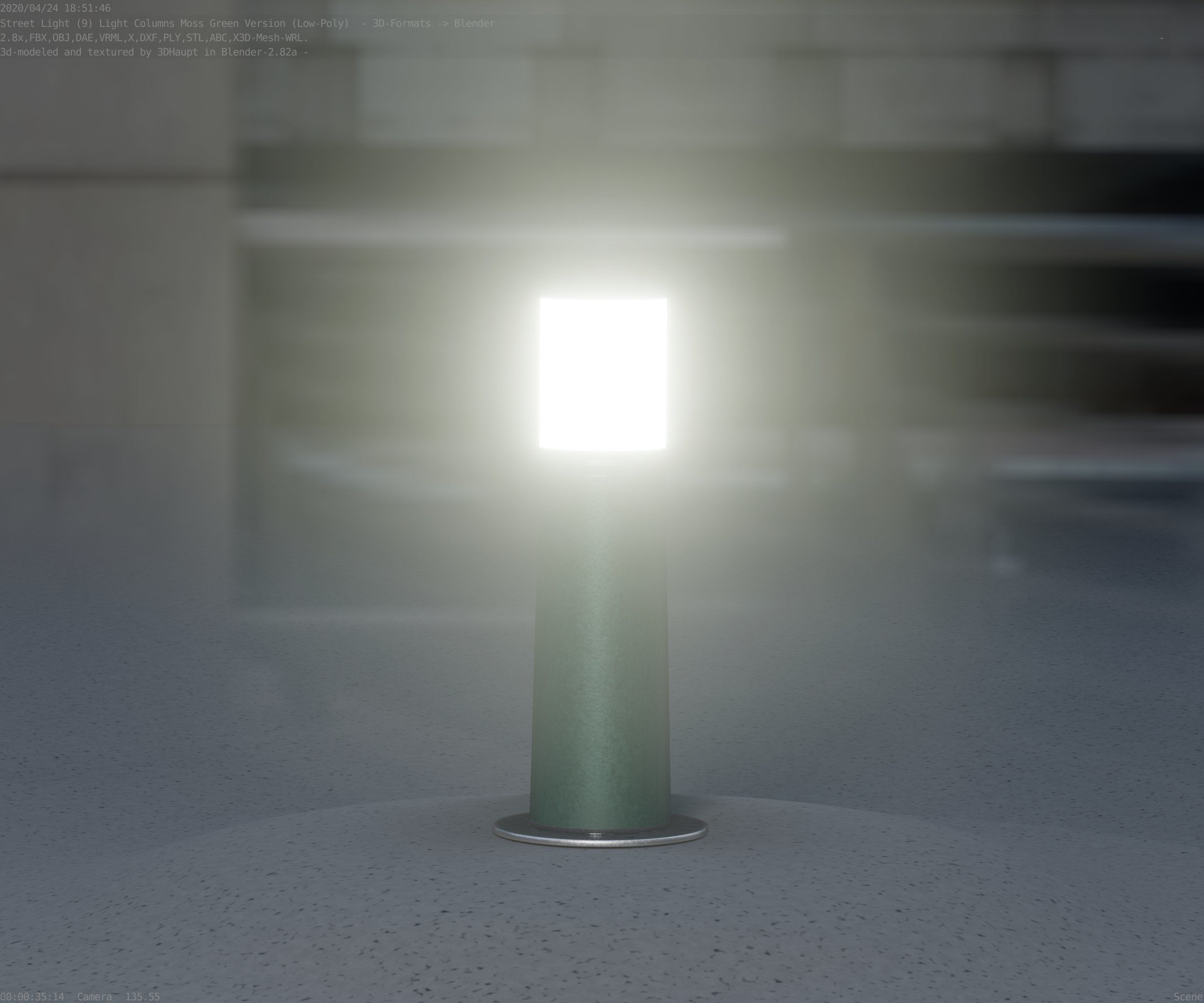 Low-Poly Moss Green Light Column 9 - Street Light Set-9 Low-poly 3D model_54