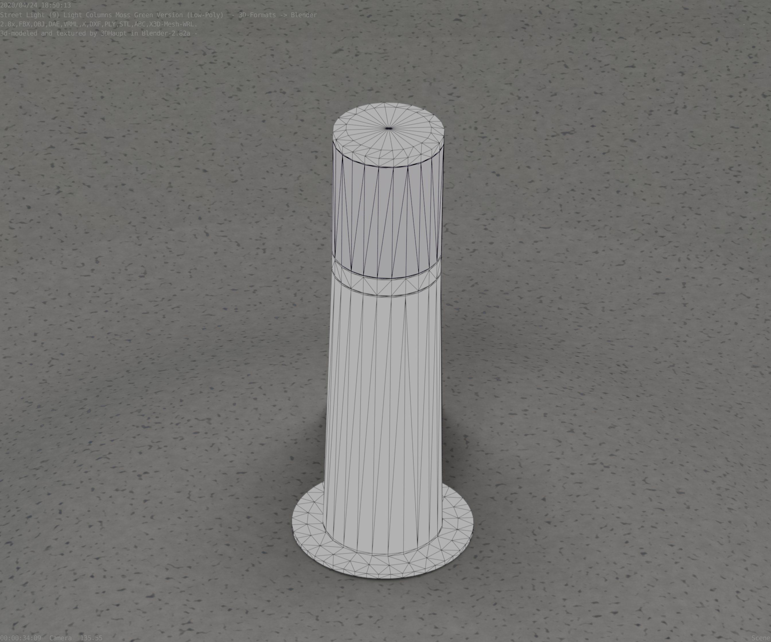 Low-Poly Moss Green Light Column 9 - Street Light Set-9 Low-poly 3D model_25