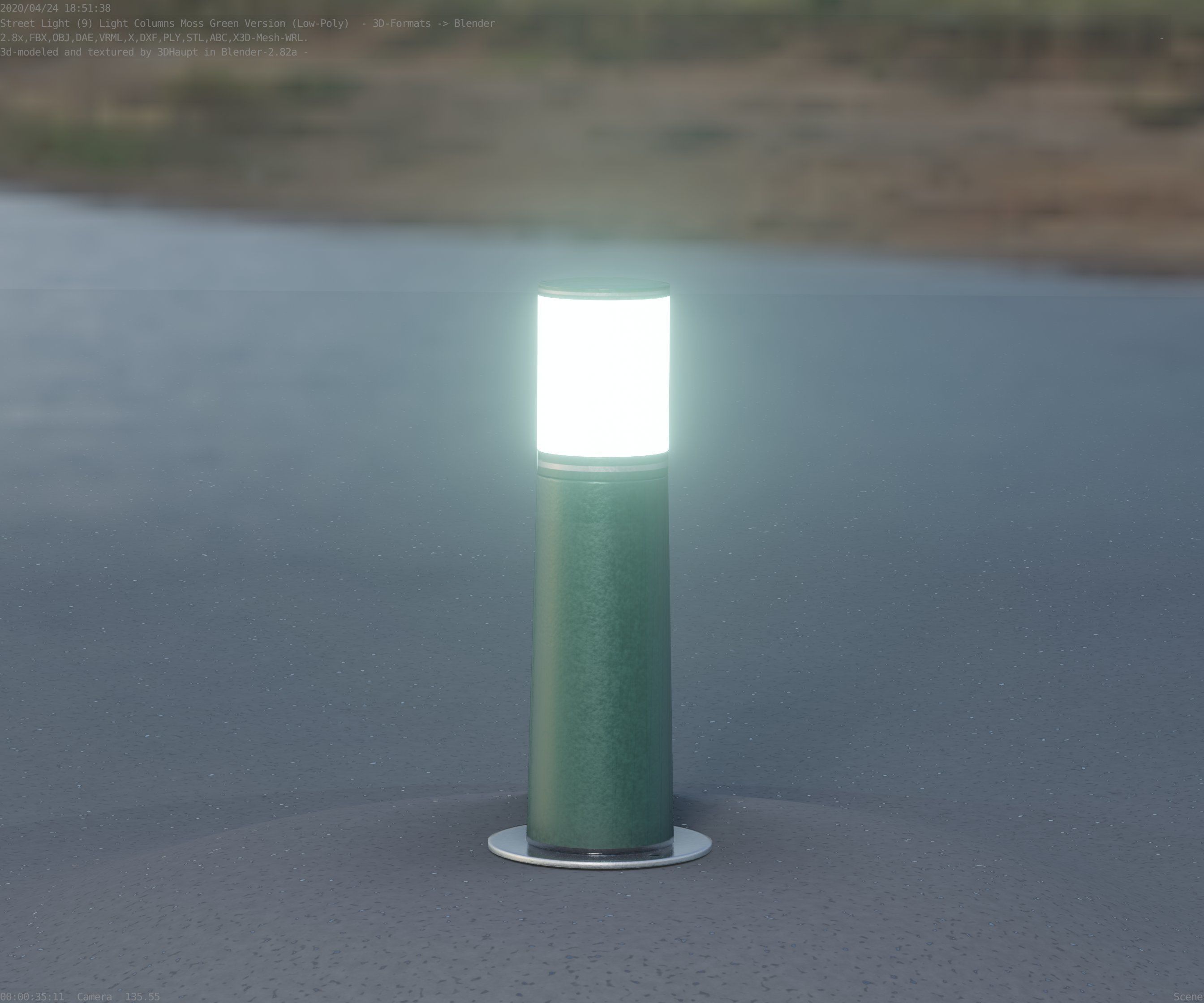 Low-Poly Moss Green Light Column 9 - Street Light Set-9 Low-poly 3D model_51