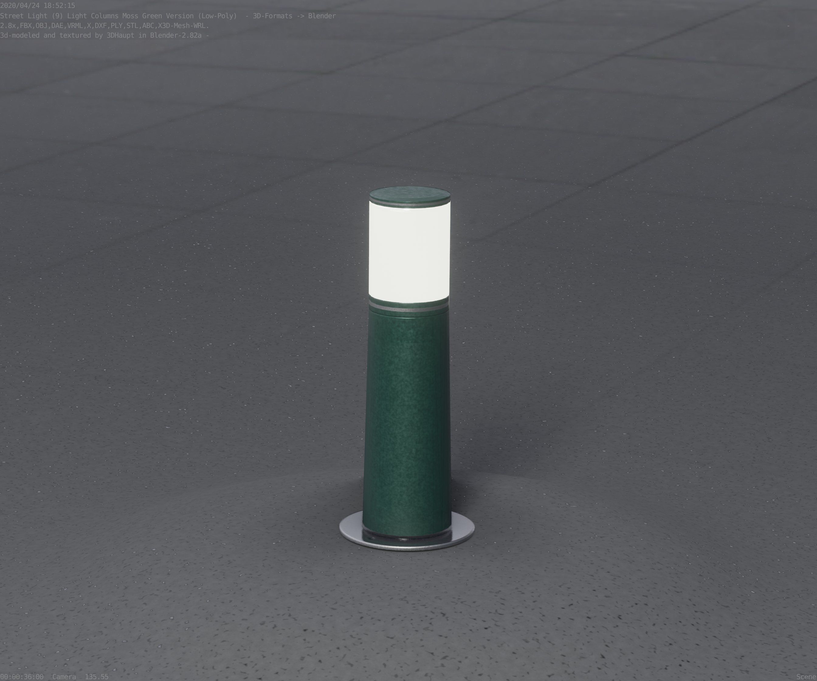 Low-Poly Moss Green Light Column 9 - Street Light Set-9 Low-poly 3D model_64