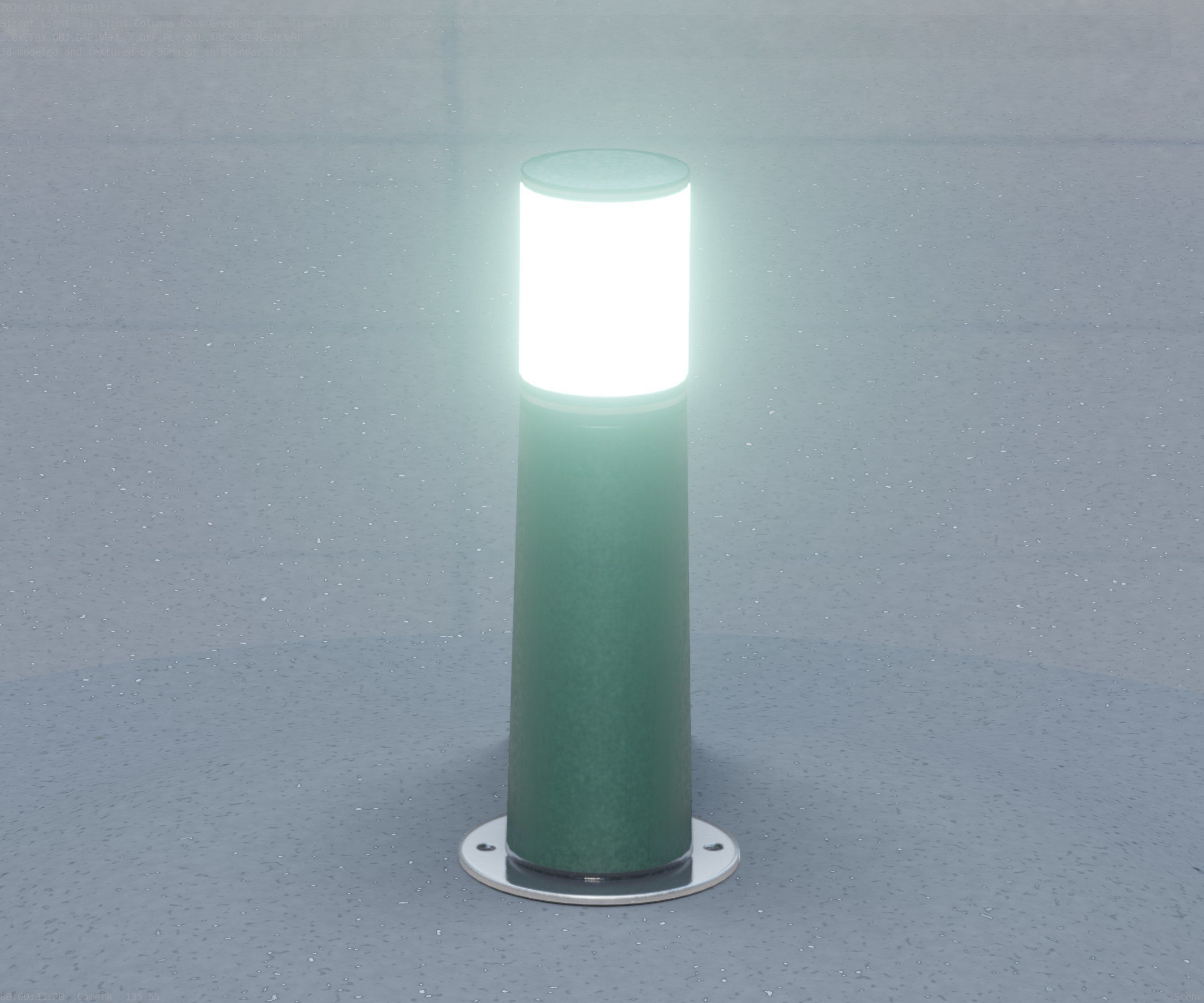 Low-Poly Moss Green Light Column 9 - Street Light Set-9 Low-poly 3D model_12