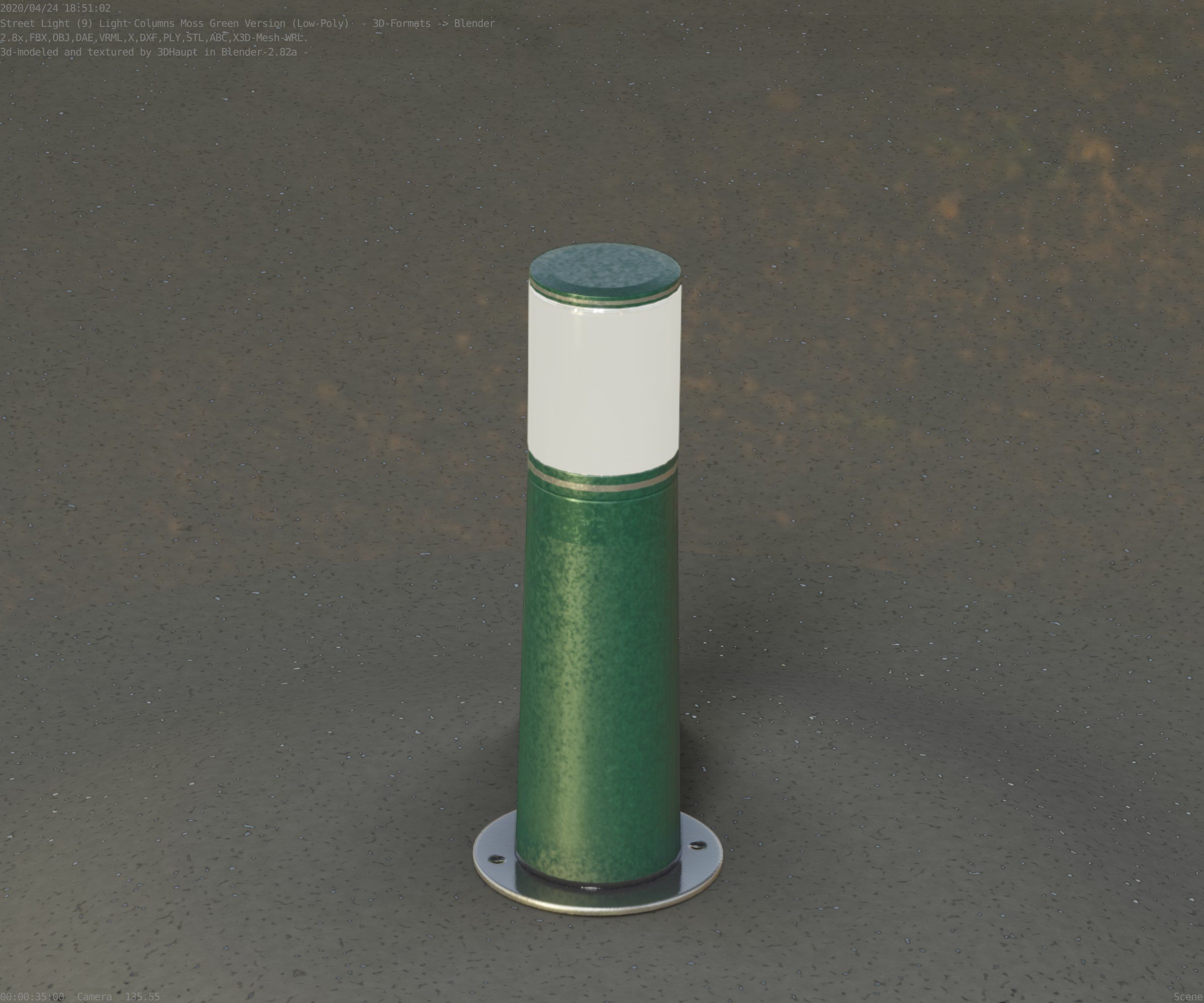 Low-Poly Moss Green Light Column 9 - Street Light Set-9 Low-poly 3D model_40