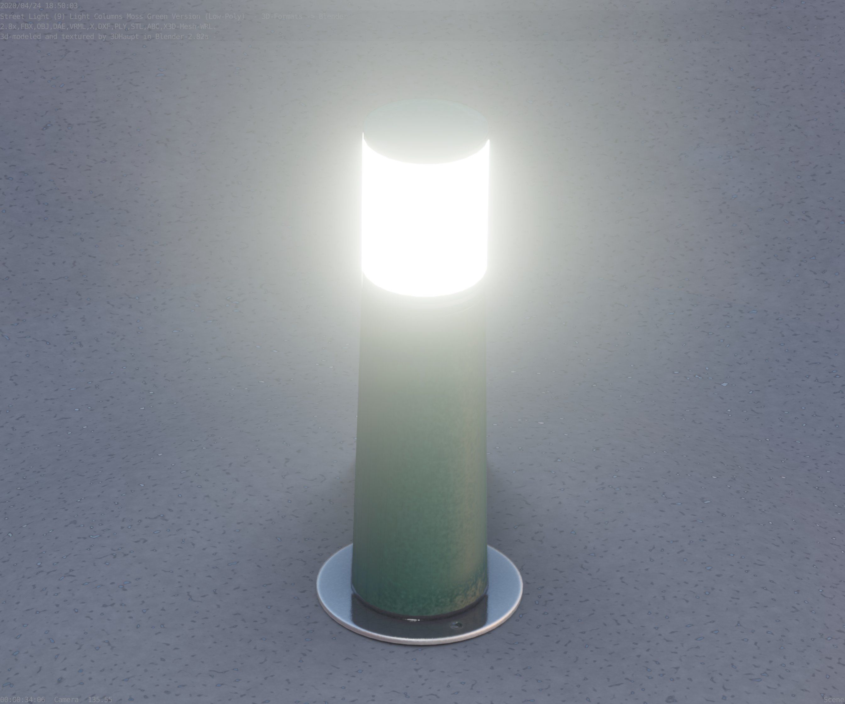 Low-Poly Moss Green Light Column 9 - Street Light Set-9 Low-poly 3D model_22