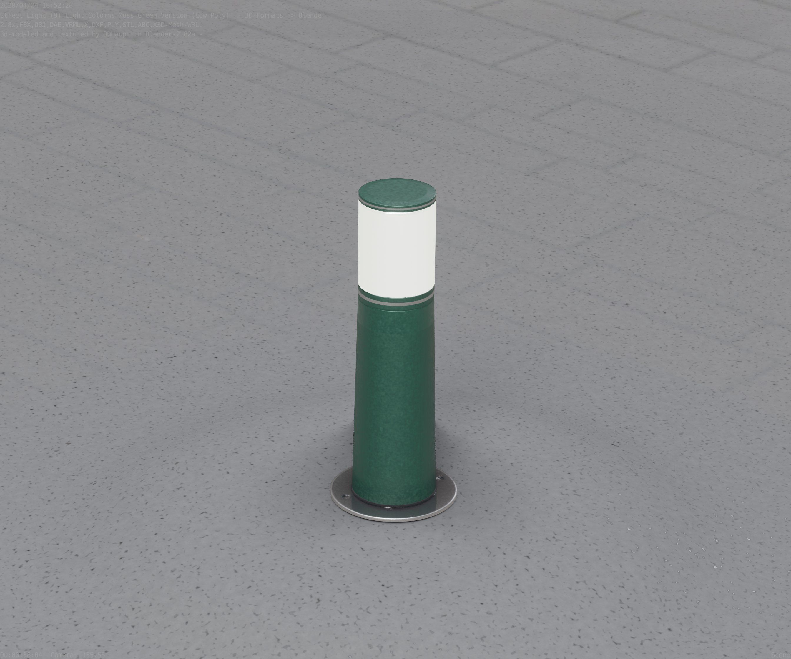 Low-Poly Moss Green Light Column 9 - Street Light Set-9 Low-poly 3D model_68
