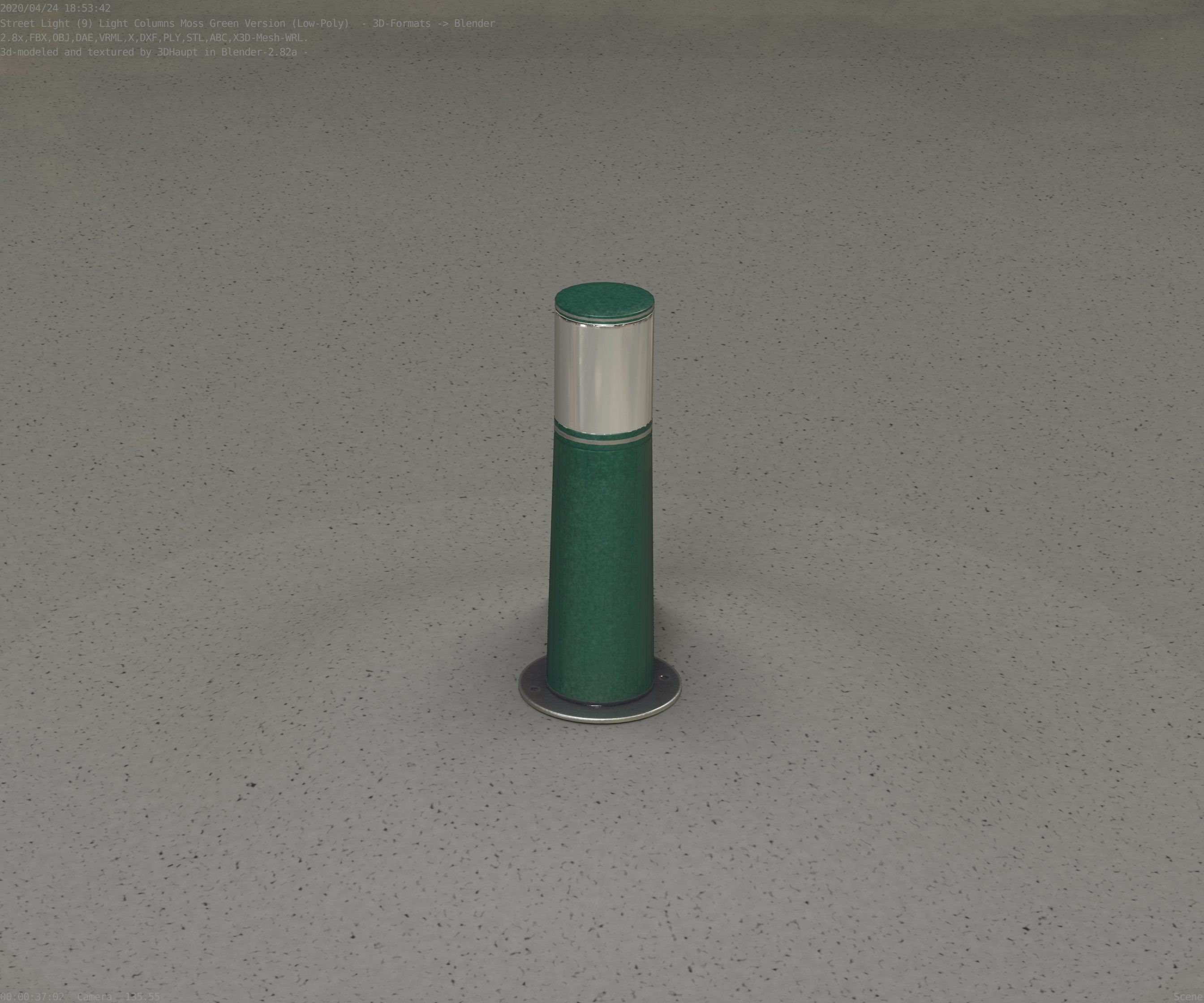 Low-Poly Moss Green Light Column 9 - Street Light Set-9 Low-poly 3D model_90