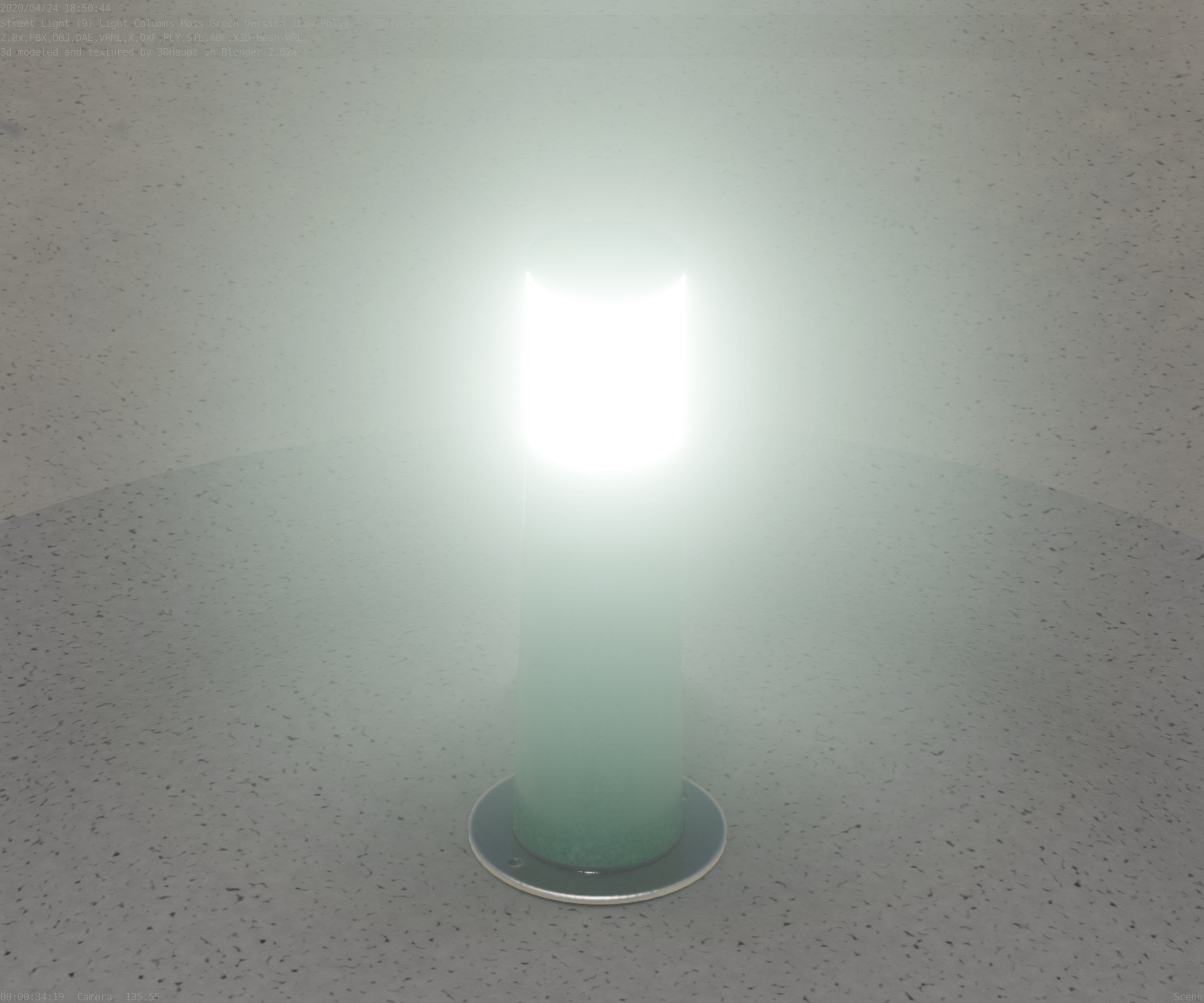 Low-Poly Moss Green Light Column 9 - Street Light Set-9 Low-poly 3D model_35