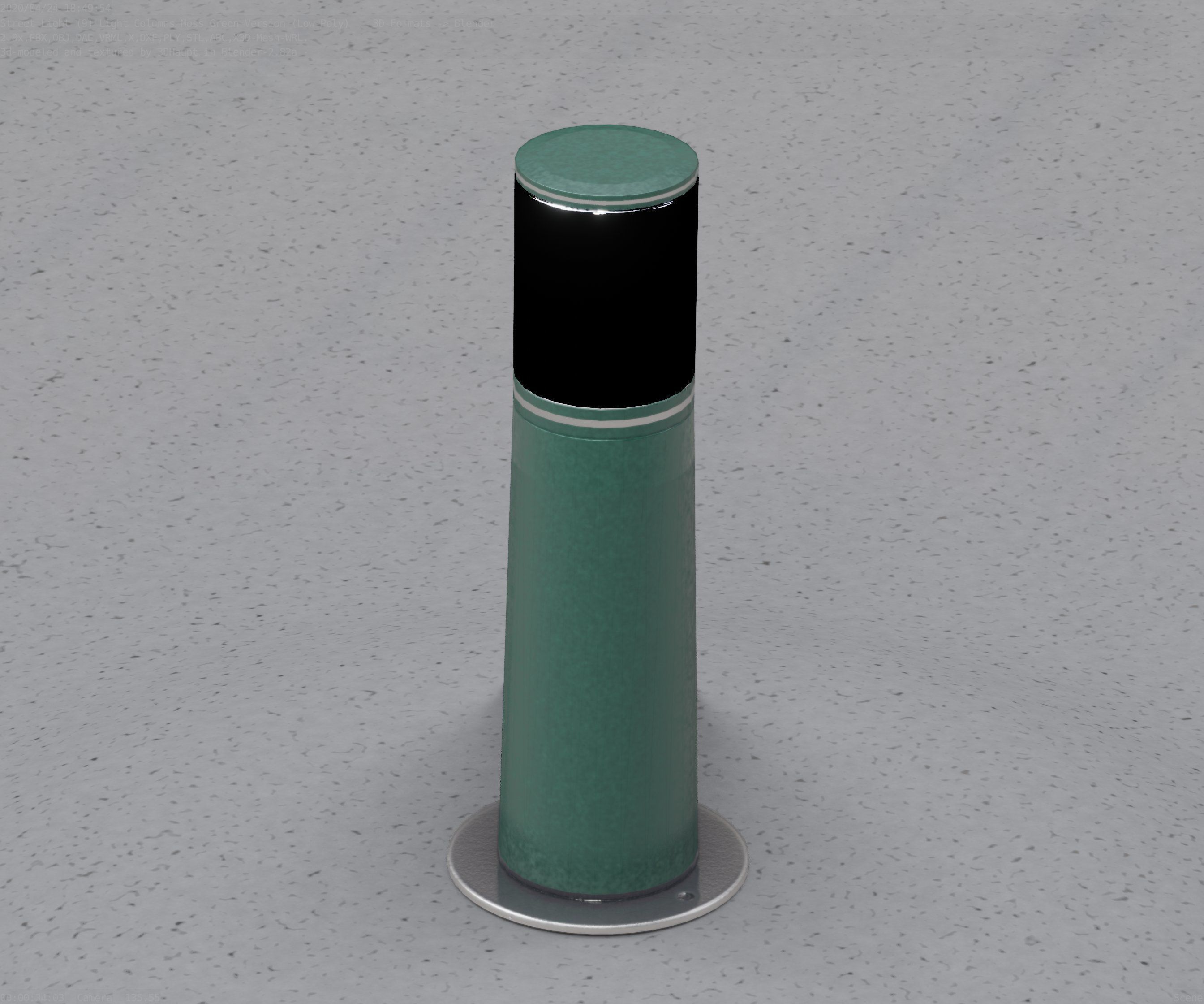 Low-Poly Moss Green Light Column 9 - Street Light Set-9 Low-poly 3D model_19