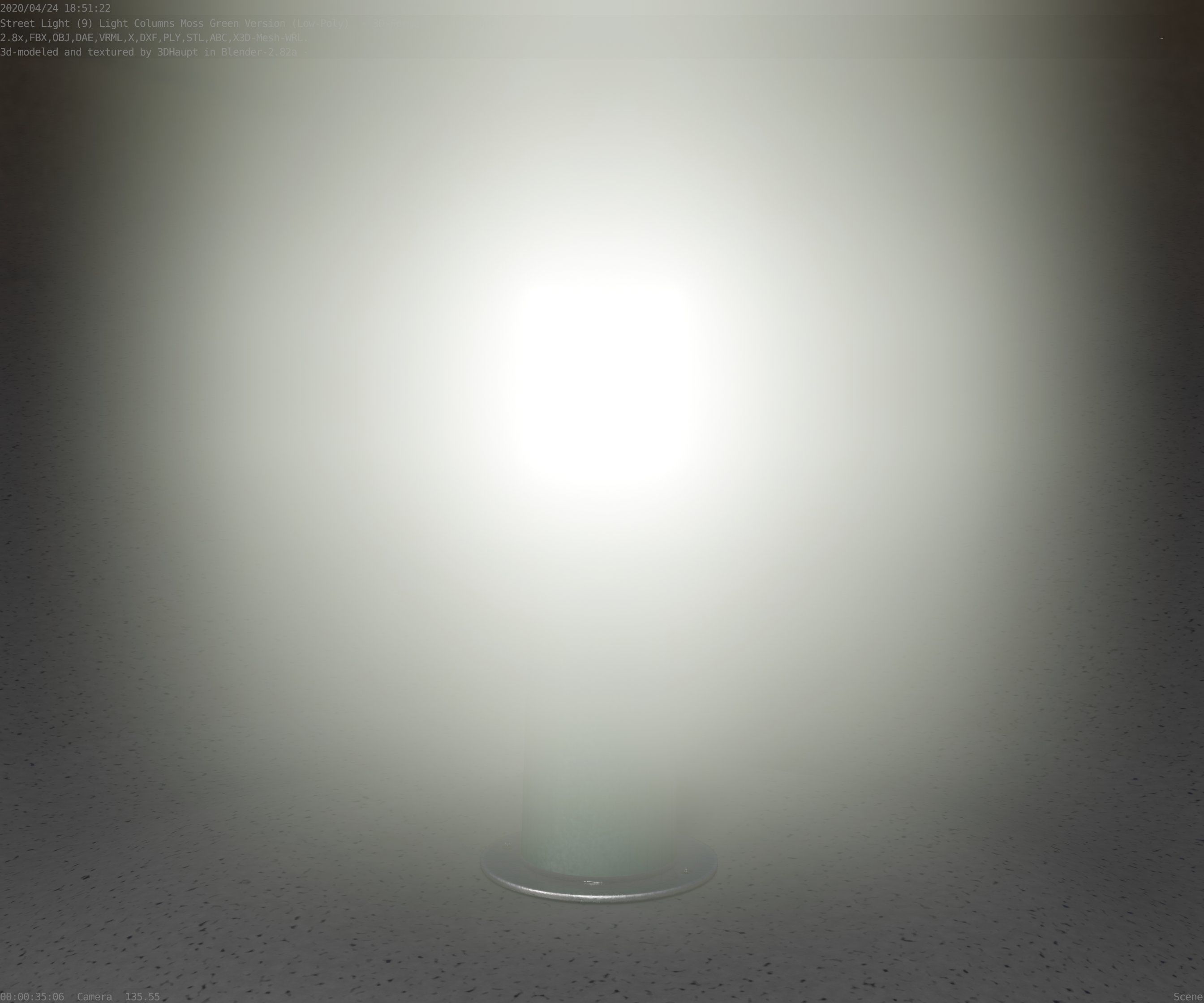Low-Poly Moss Green Light Column 9 - Street Light Set-9 Low-poly 3D model_46