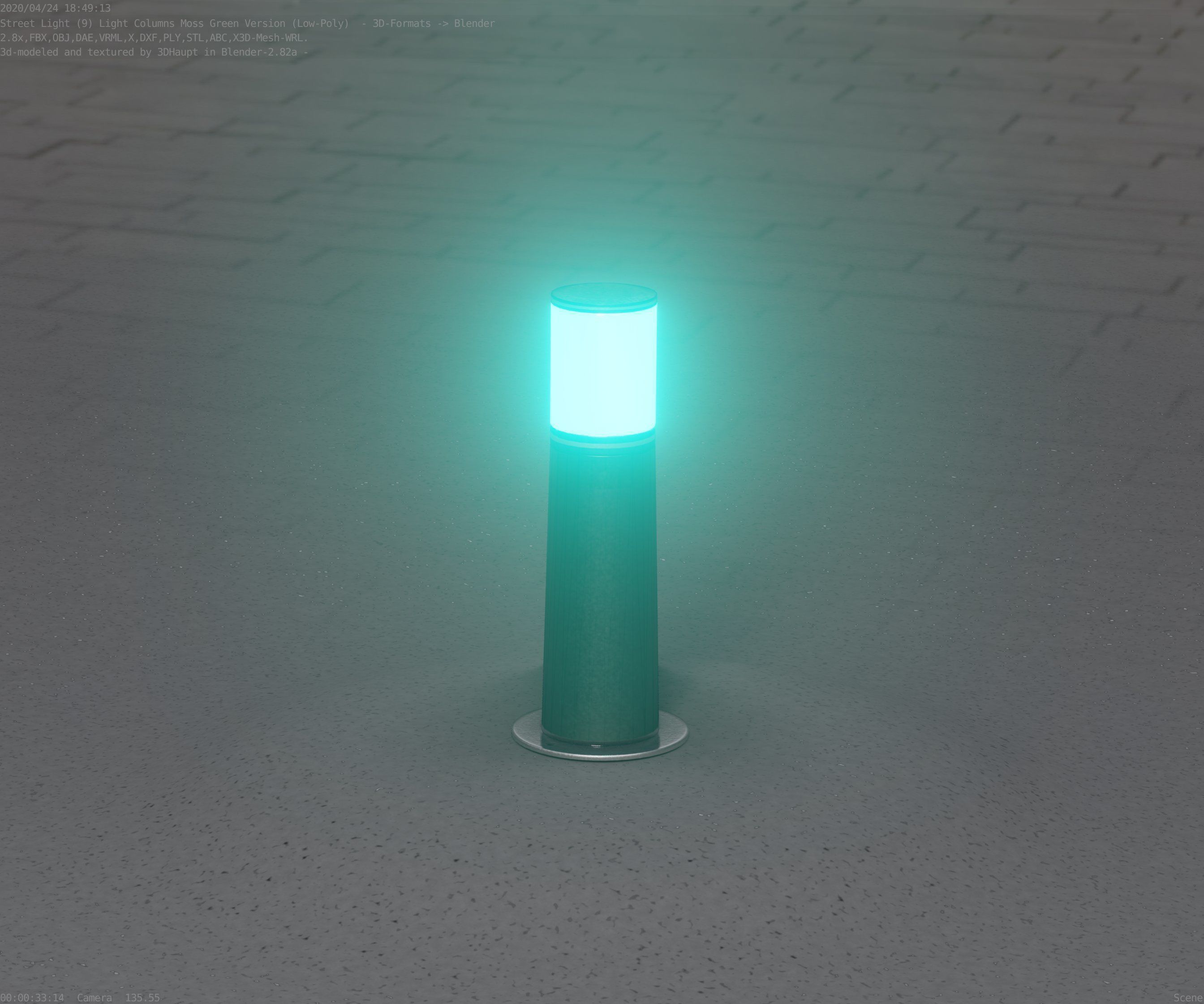 Low-Poly Moss Green Light Column 9 - Street Light Set-9 Low-poly 3D model_7