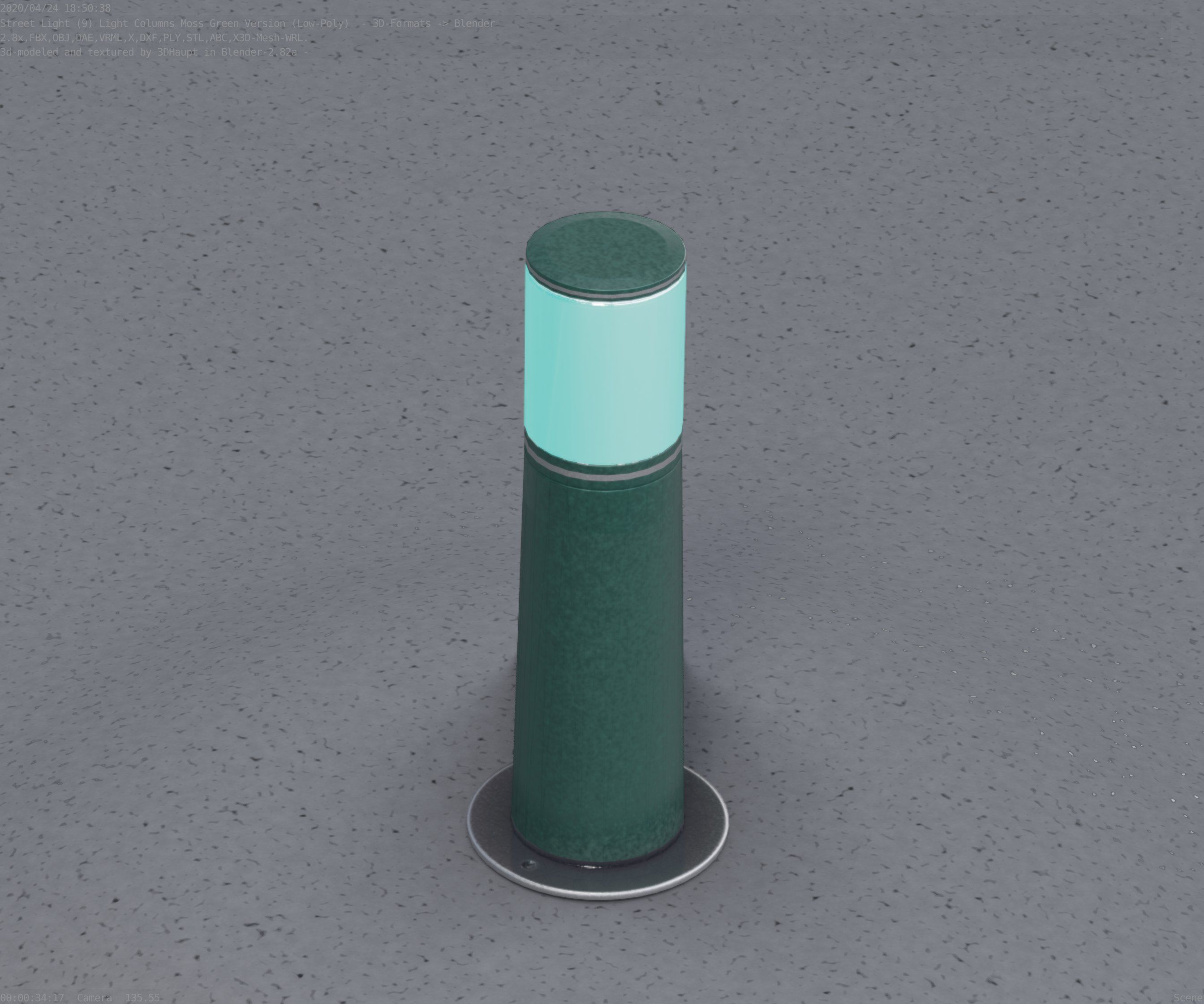 Low-Poly Moss Green Light Column 9 - Street Light Set-9 Low-poly 3D model_33