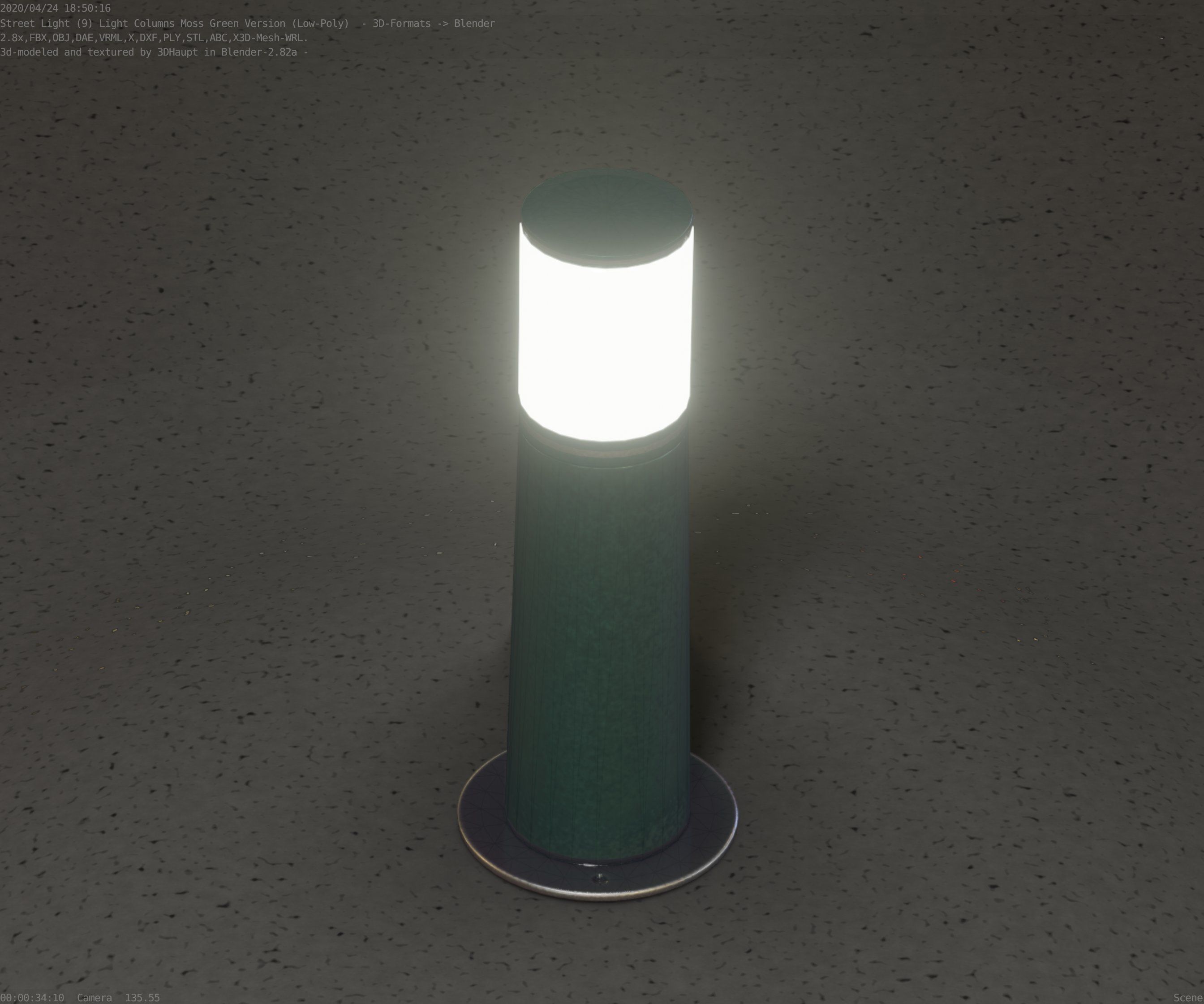 Low-Poly Moss Green Light Column 9 - Street Light Set-9 Low-poly 3D model_26