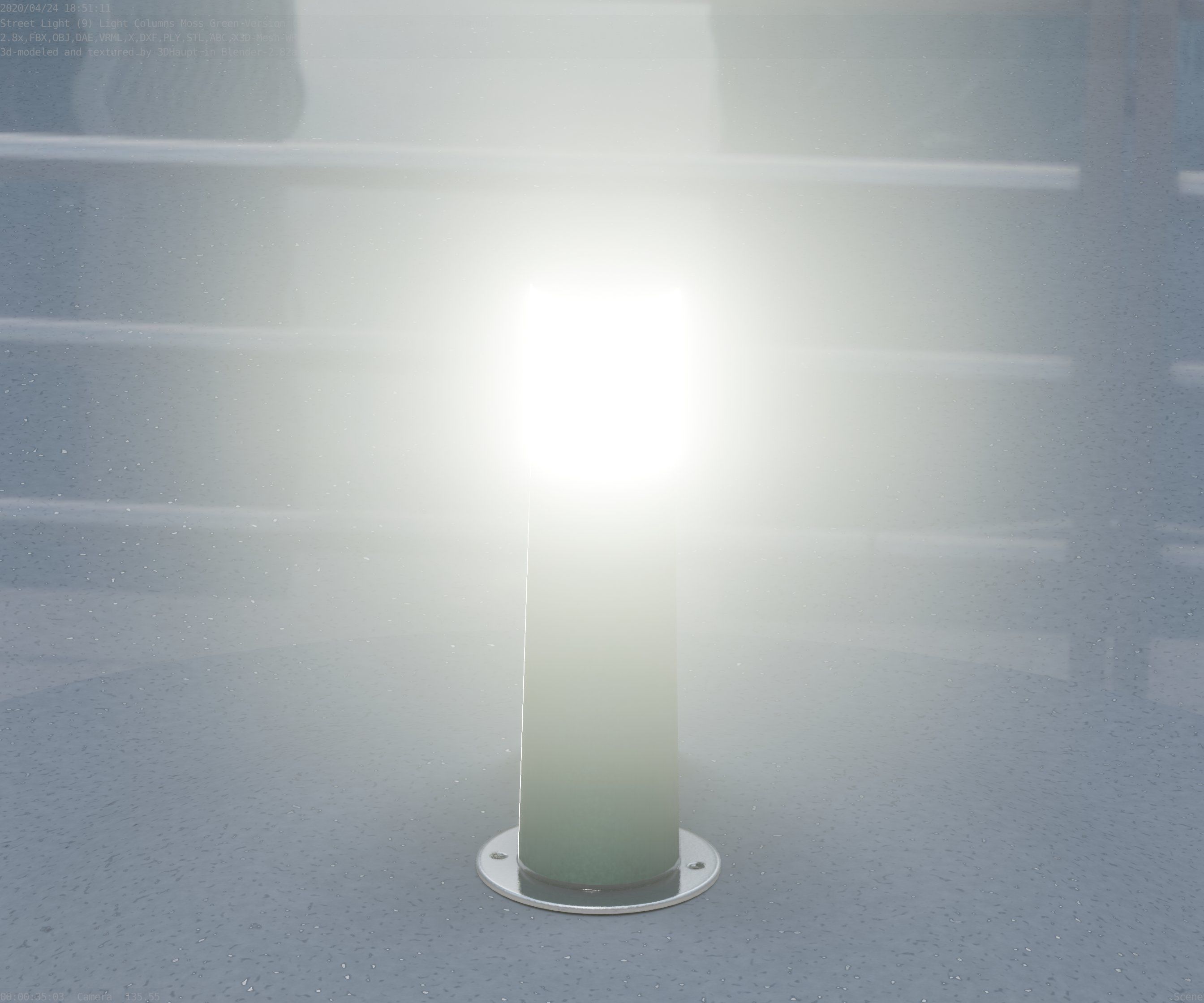 Low-Poly Moss Green Light Column 9 - Street Light Set-9 Low-poly 3D model_43
