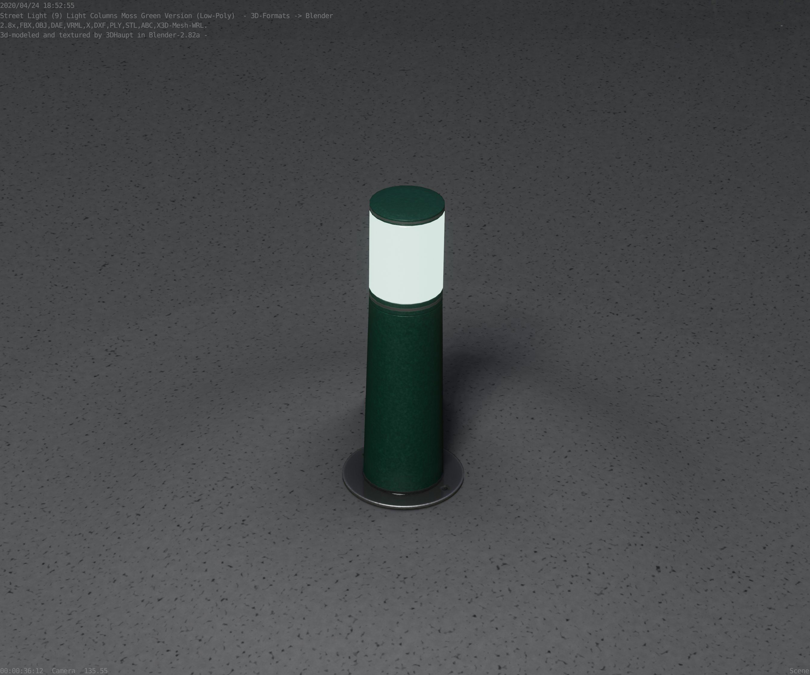Low-Poly Moss Green Light Column 9 - Street Light Set-9 Low-poly 3D model_76