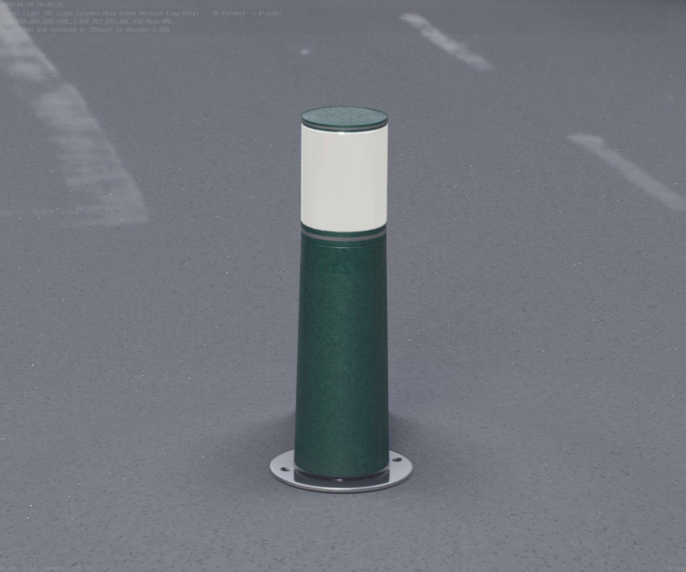 Low-Poly Moss Green Light Column 9 - Street Light Set-9 Low-poly 3D model_10