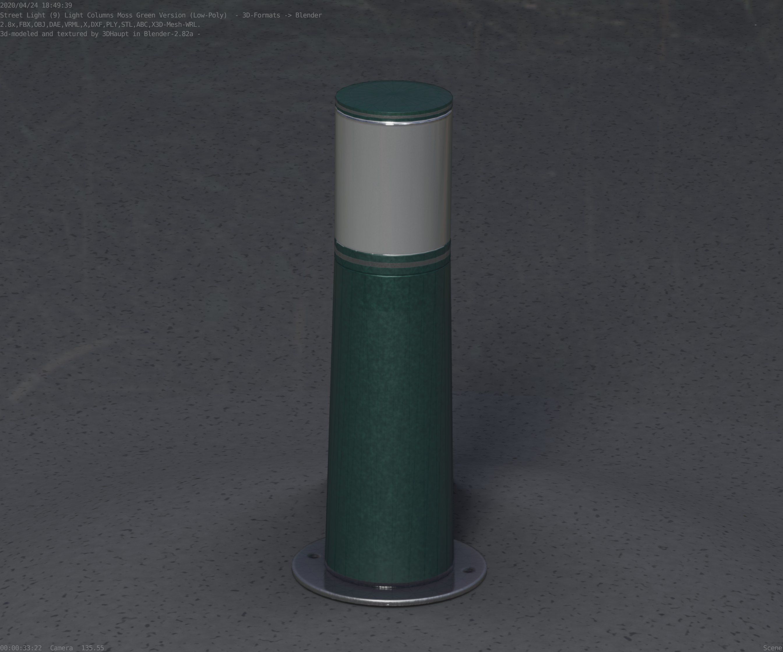Low-Poly Moss Green Light Column 9 - Street Light Set-9 Low-poly 3D model_14