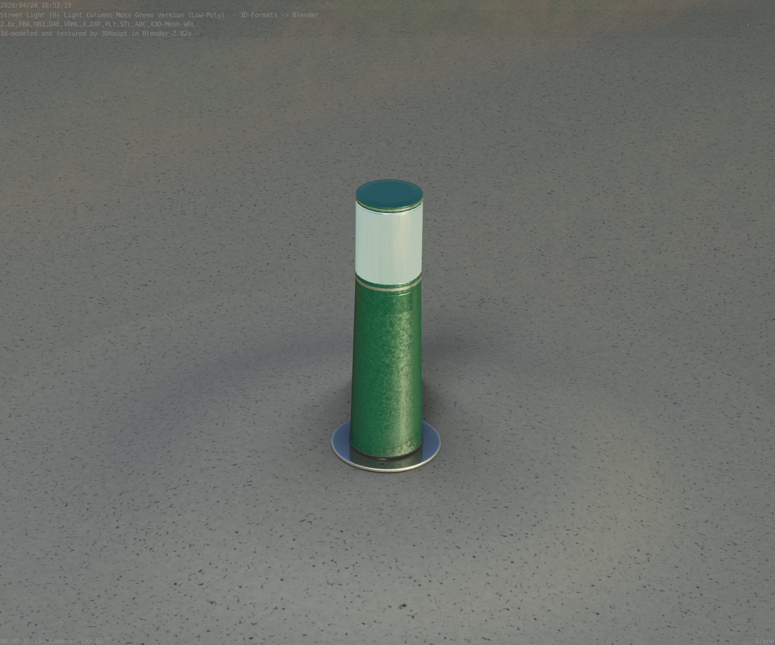 Low-Poly Moss Green Light Column 9 - Street Light Set-9 Low-poly 3D model_83
