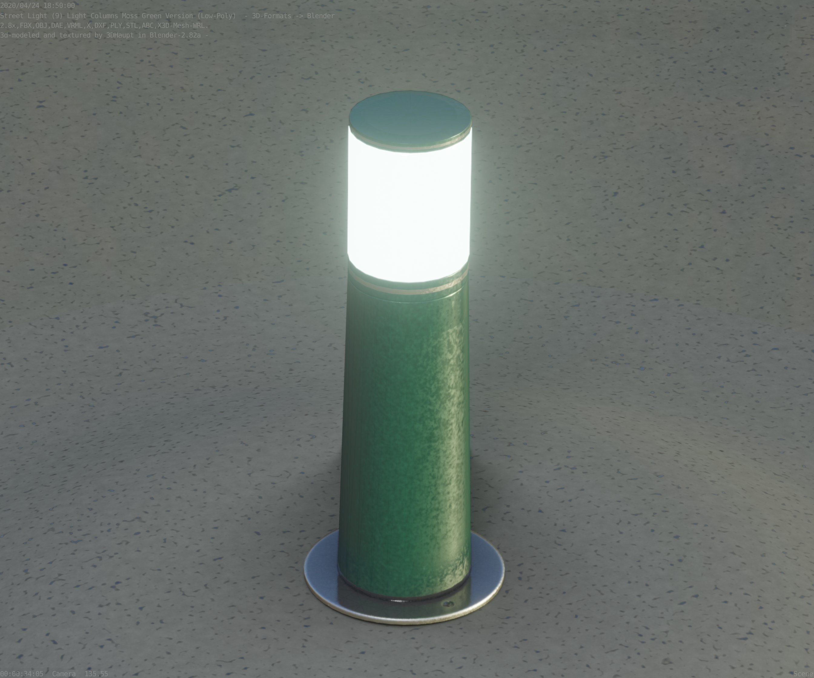 Low-Poly Moss Green Light Column 9 - Street Light Set-9 Low-poly 3D model_21