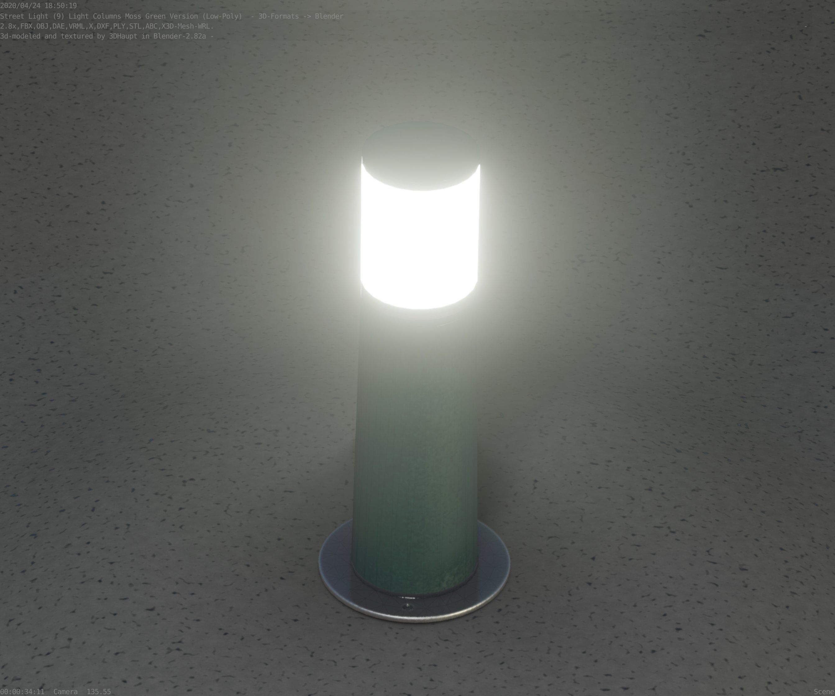 Low-Poly Moss Green Light Column 9 - Street Light Set-9 Low-poly 3D model_27