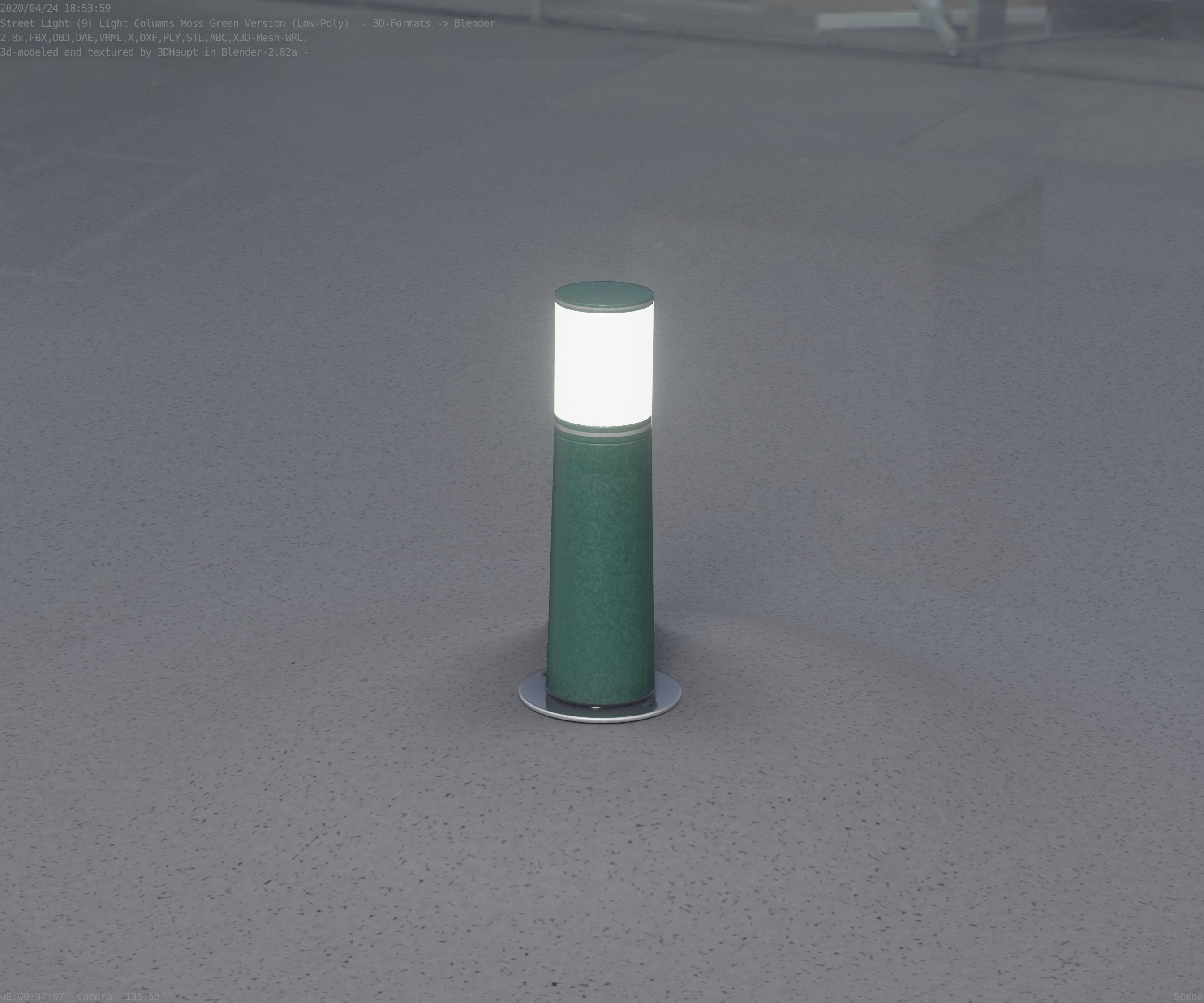 Low-Poly Moss Green Light Column 9 - Street Light Set-9 Low-poly 3D model_95