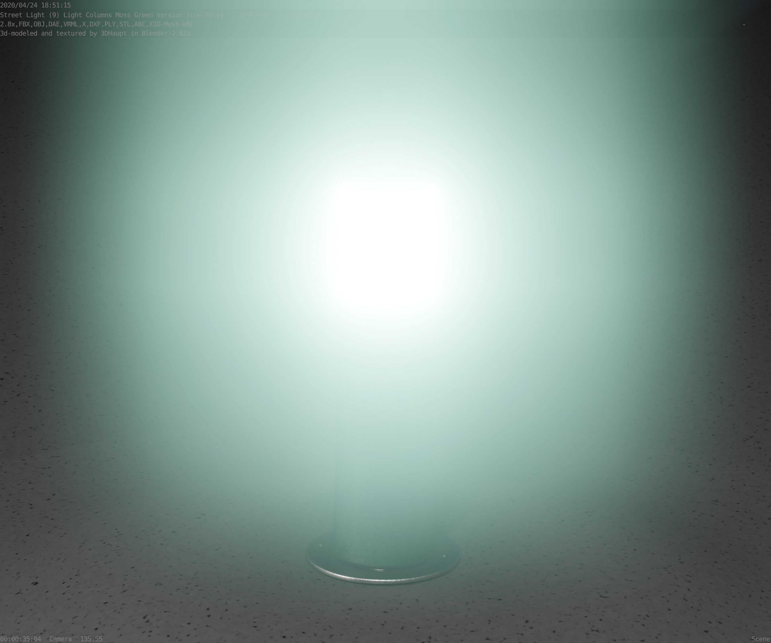 Low-Poly Moss Green Light Column 9 - Street Light Set-9 Low-poly 3D model_44
