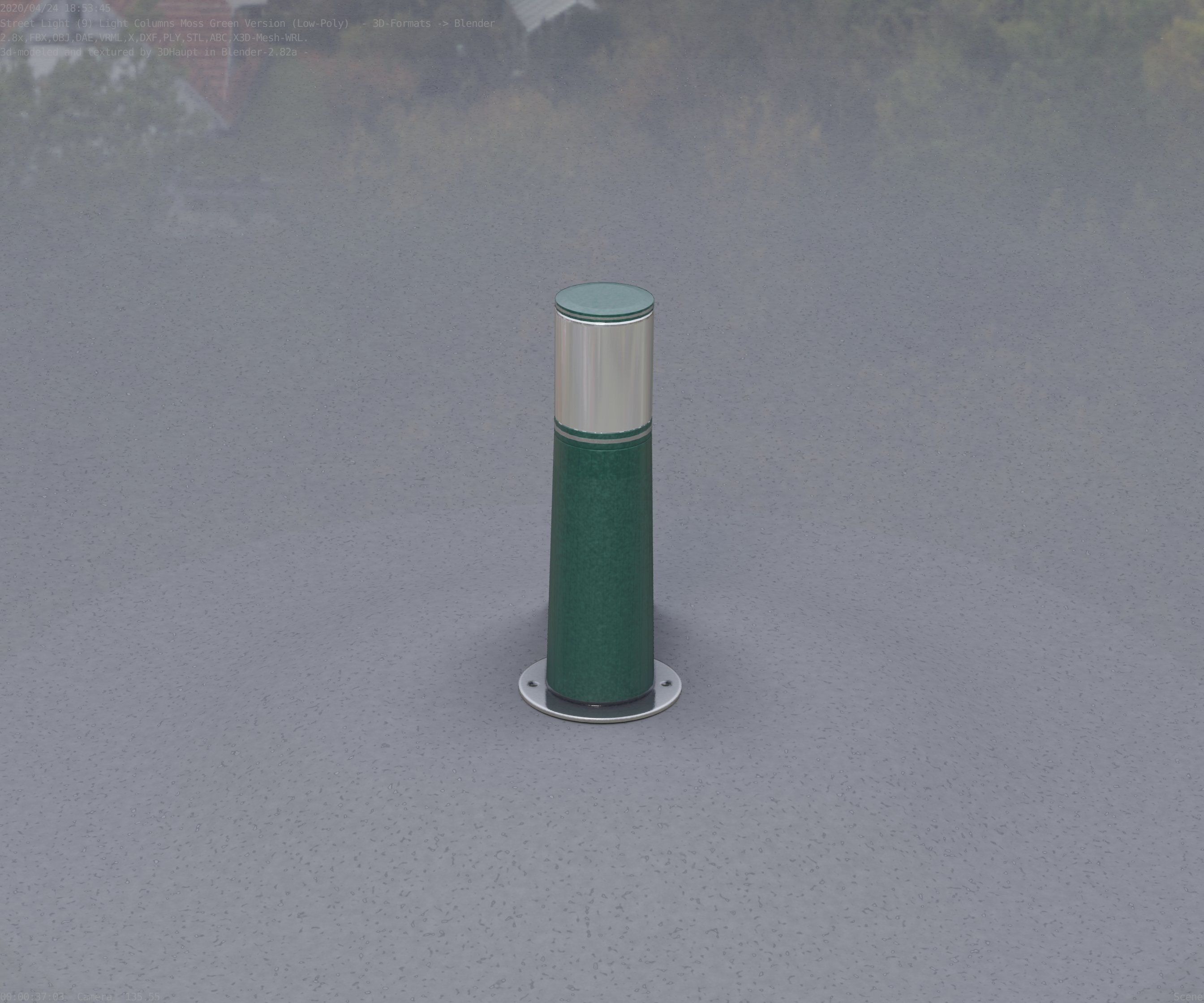 Low-Poly Moss Green Light Column 9 - Street Light Set-9 Low-poly 3D model_91
