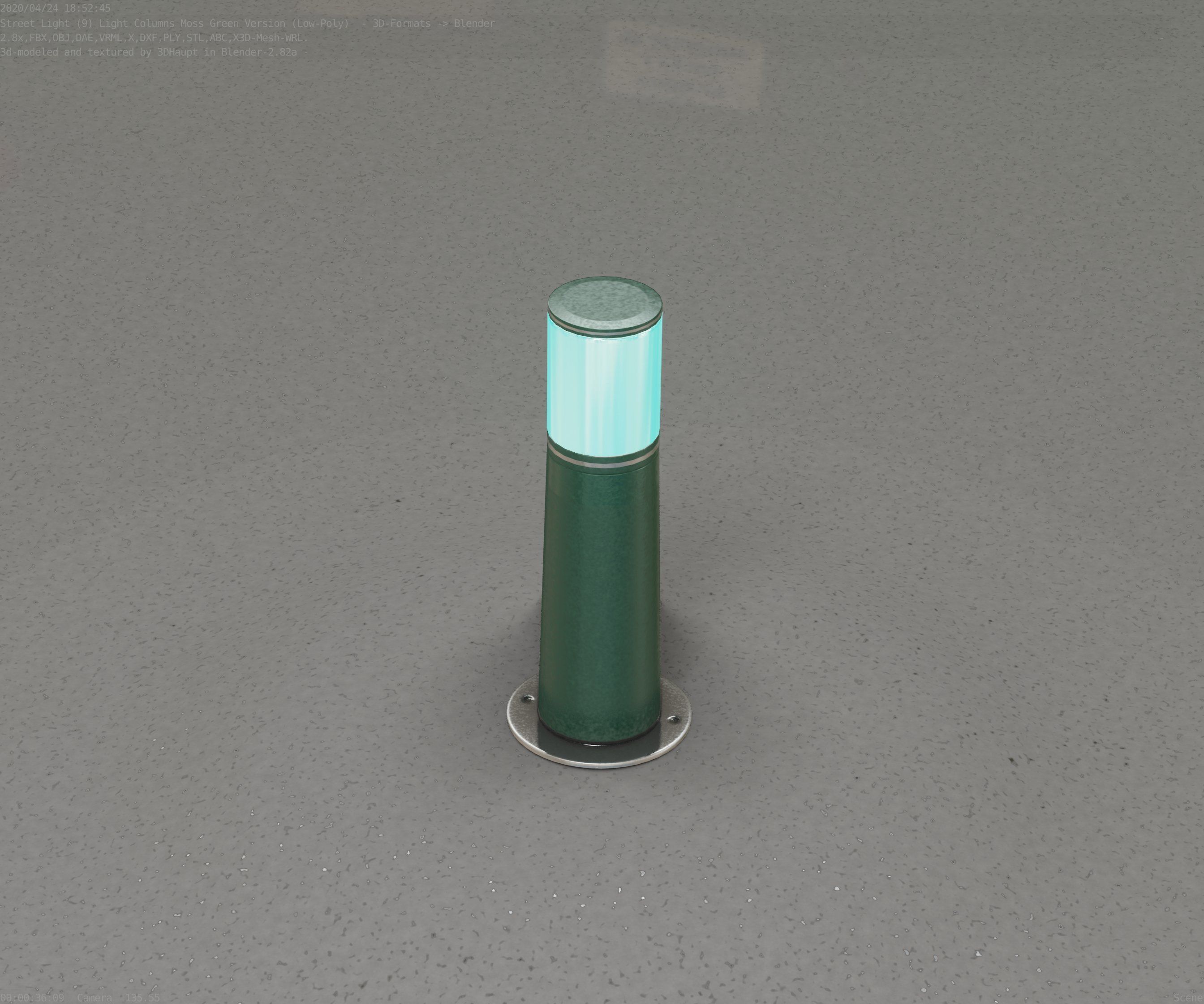 Low-Poly Moss Green Light Column 9 - Street Light Set-9 Low-poly 3D model_73