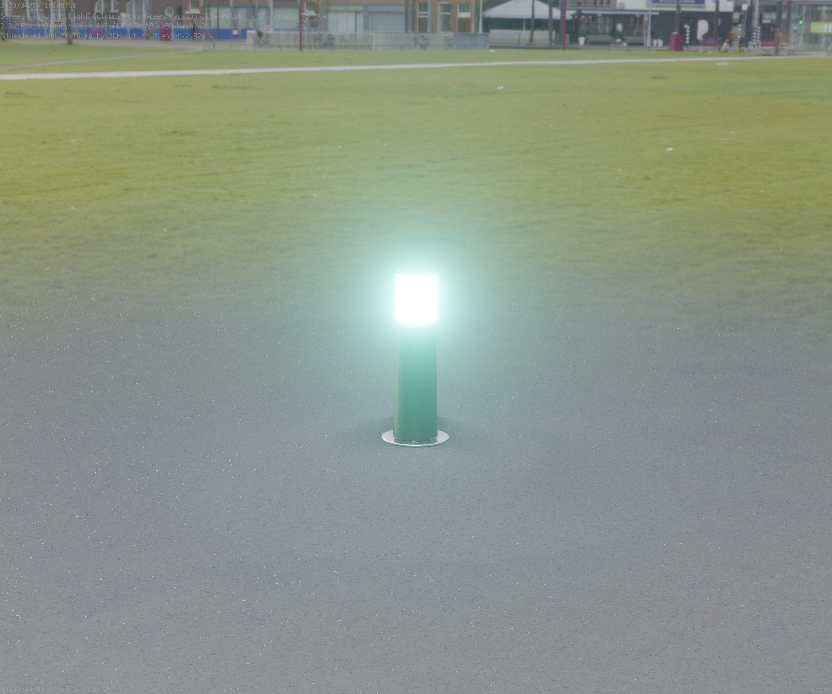 Low-Poly Moss Green Light Column 9 - Street Light Set-9 Low-poly 3D model_2