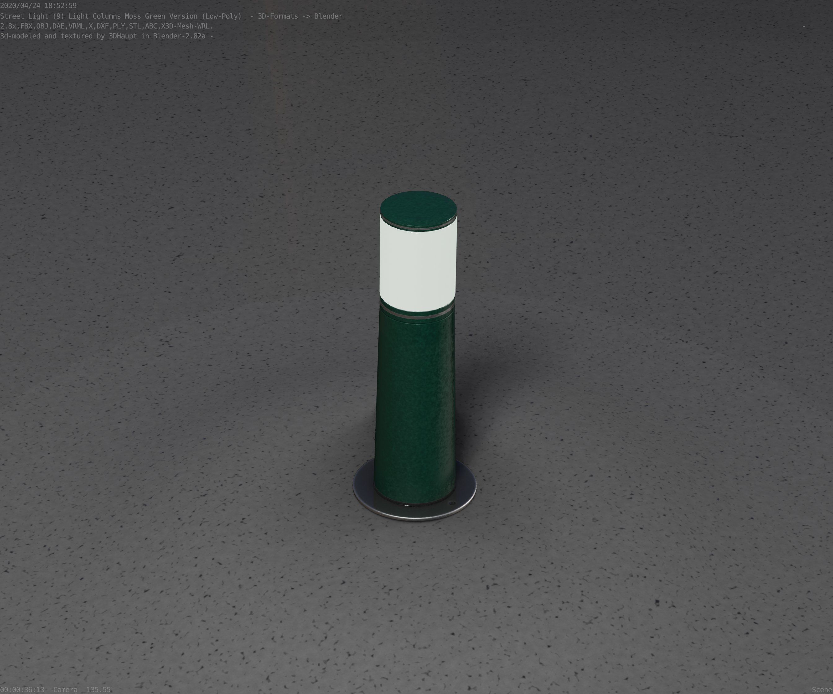 Low-Poly Moss Green Light Column 9 - Street Light Set-9 Low-poly 3D model_77