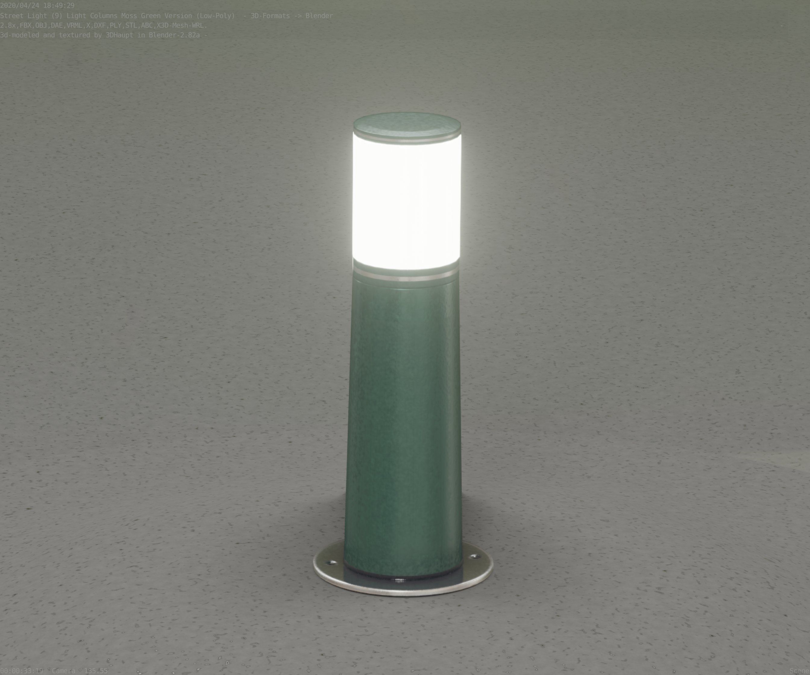 Low-Poly Moss Green Light Column 9 - Street Light Set-9 Low-poly 3D model_11