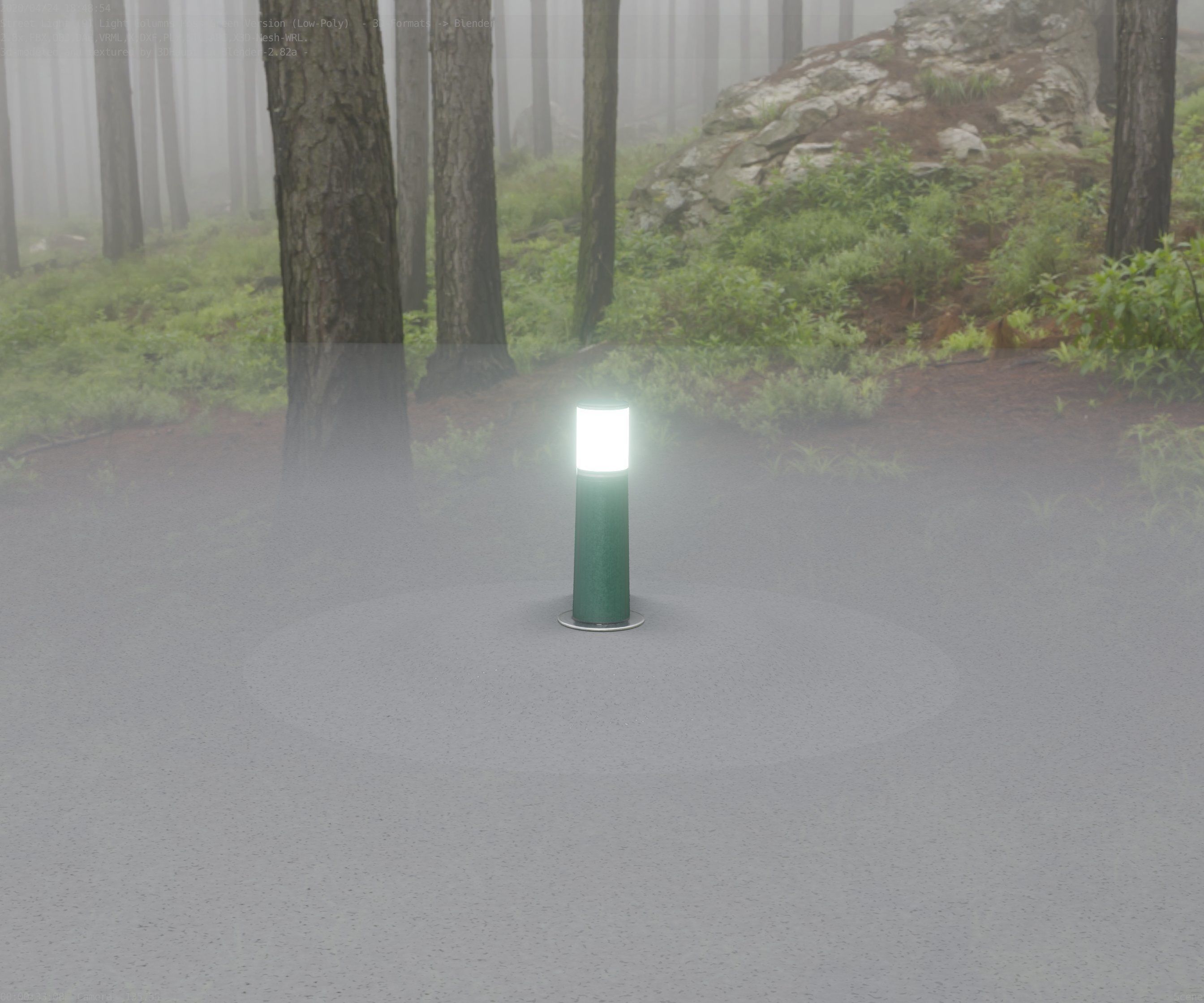 Low-Poly Moss Green Light Column 9 - Street Light Set-9 Low-poly 3D model_3