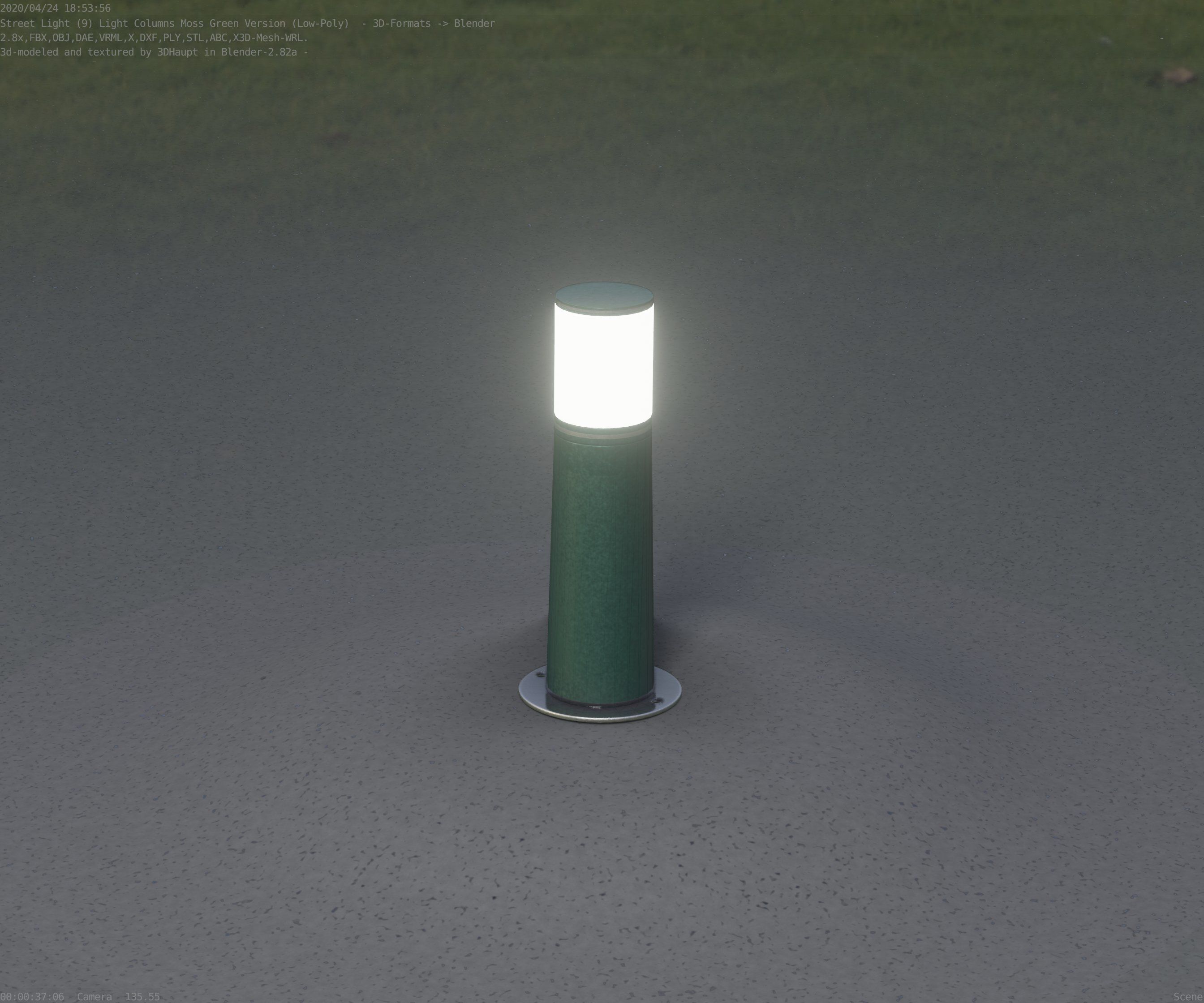 Low-Poly Moss Green Light Column 9 - Street Light Set-9 Low-poly 3D model_94