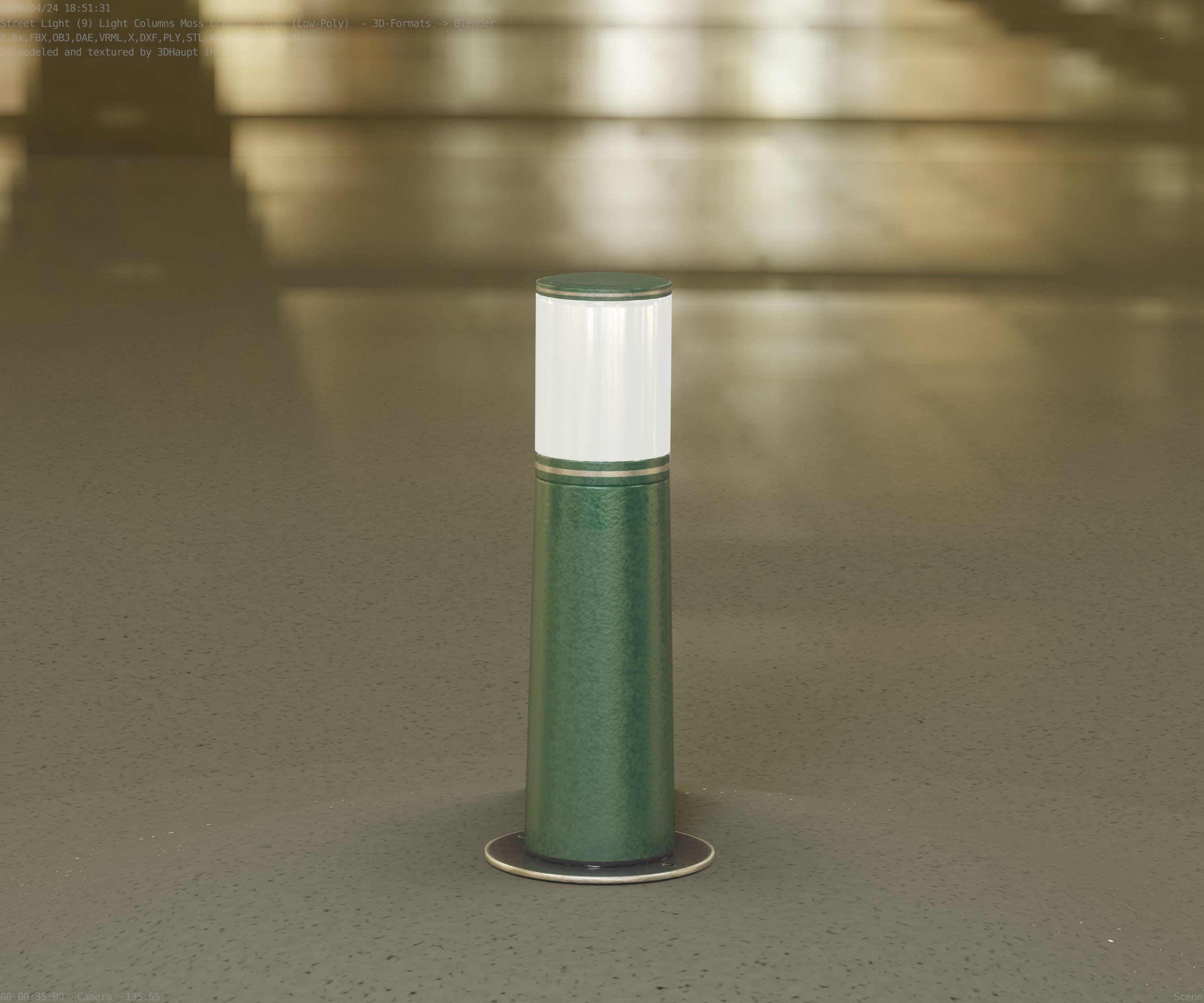 Low-Poly Moss Green Light Column 9 - Street Light Set-9 Low-poly 3D model_49