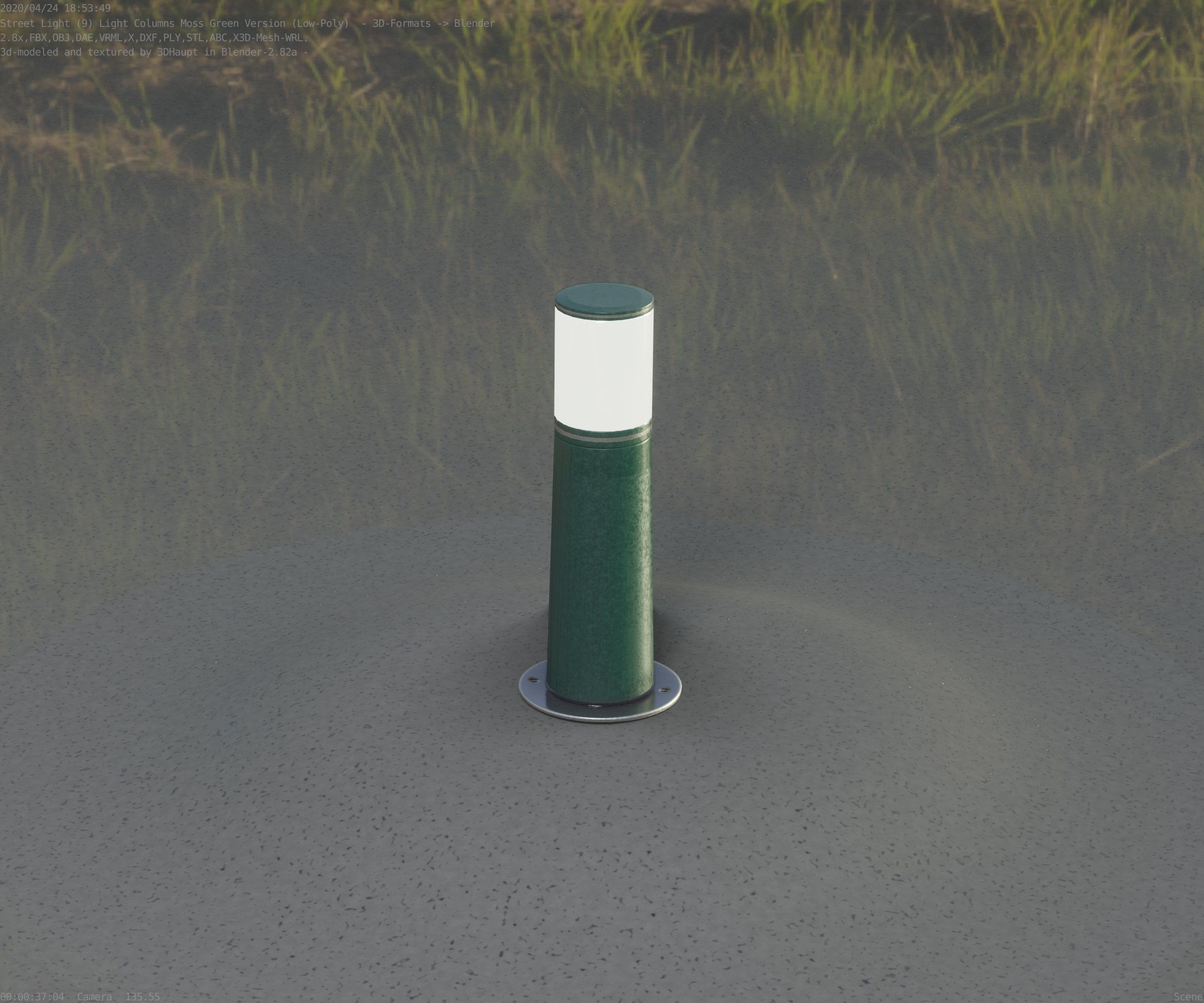 Low-Poly Moss Green Light Column 9 - Street Light Set-9 Low-poly 3D model_92