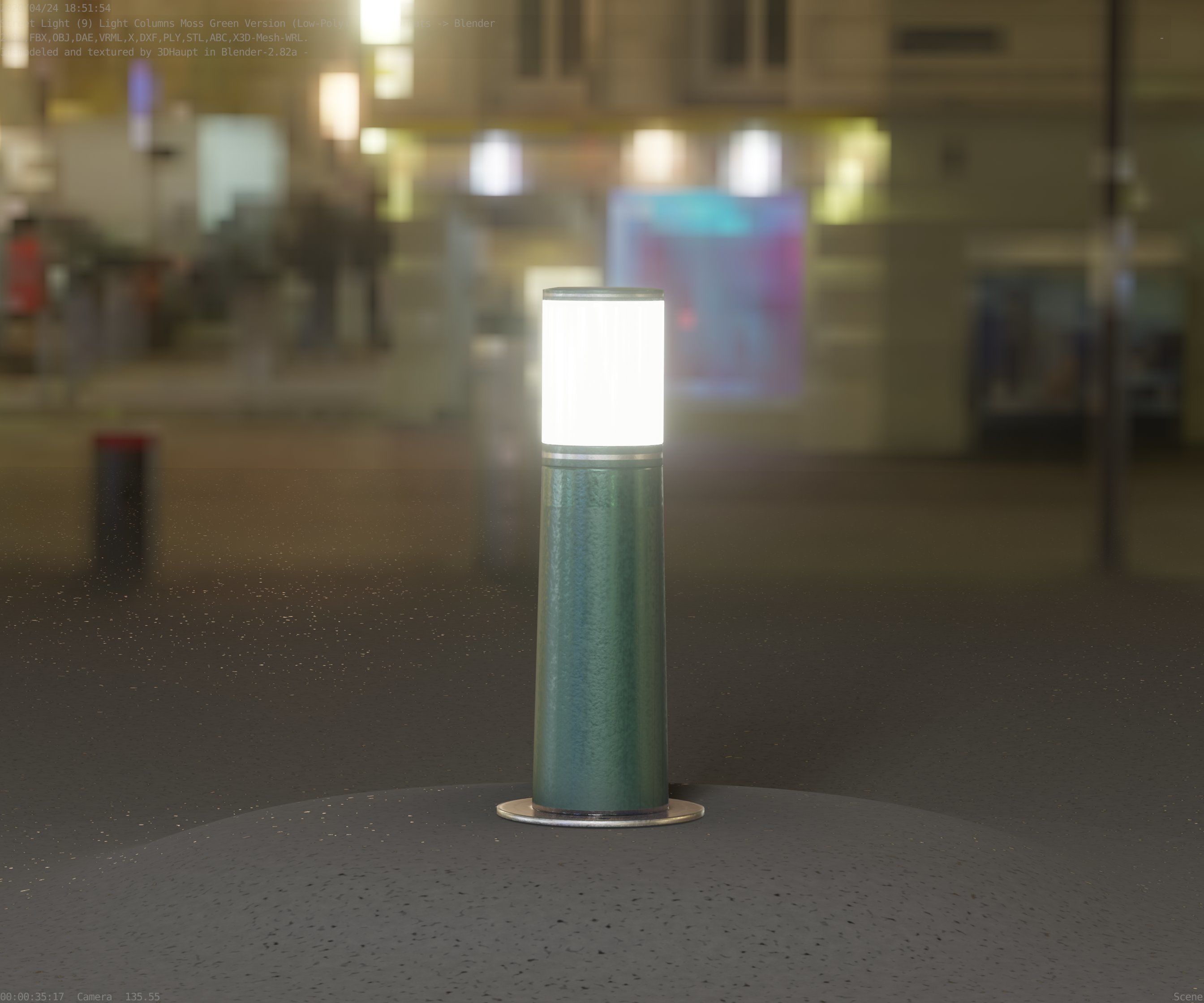 Low-Poly Moss Green Light Column 9 - Street Light Set-9 Low-poly 3D model_57