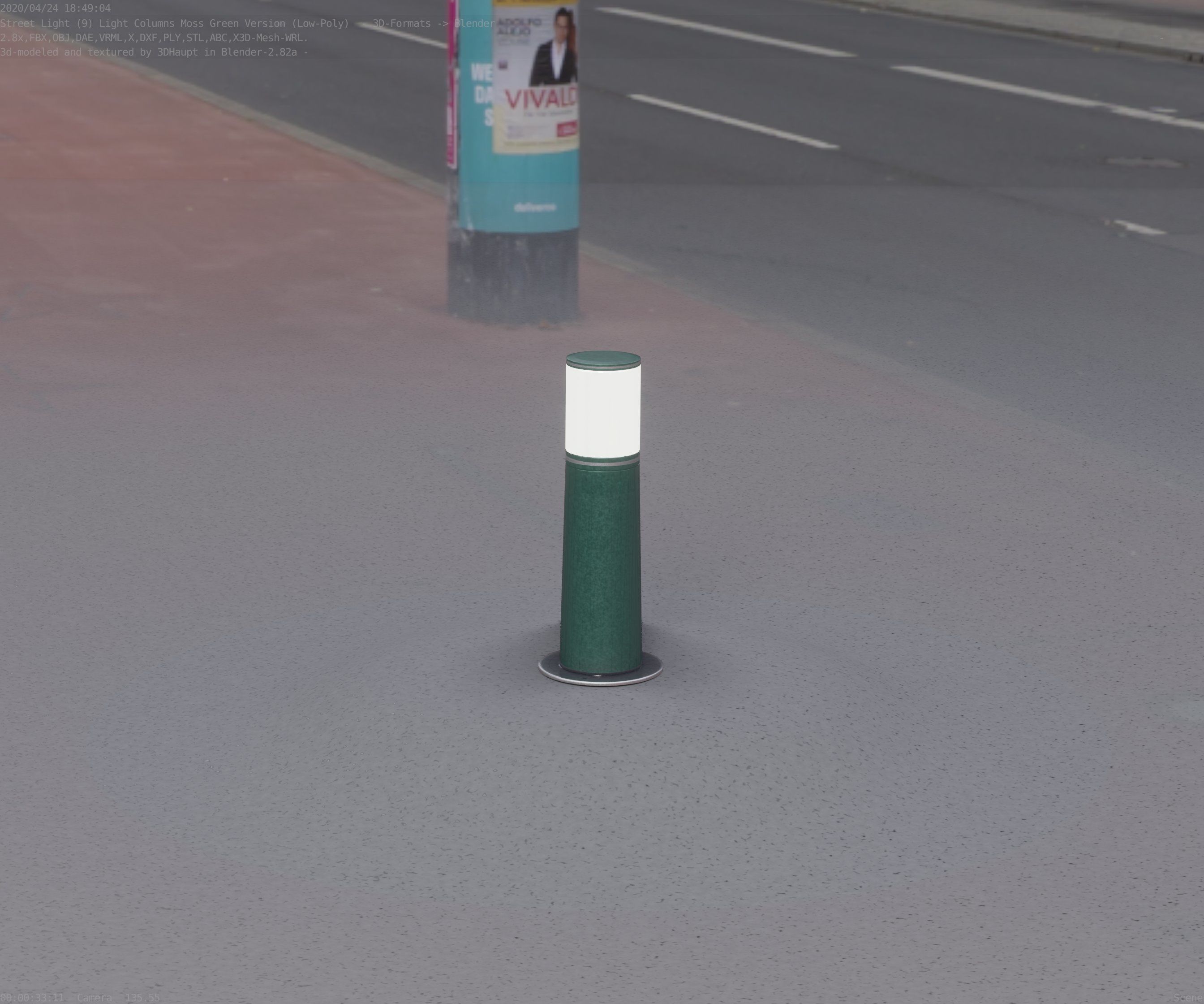 Low-Poly Moss Green Light Column 9 - Street Light Set-9 Low-poly 3D model_1