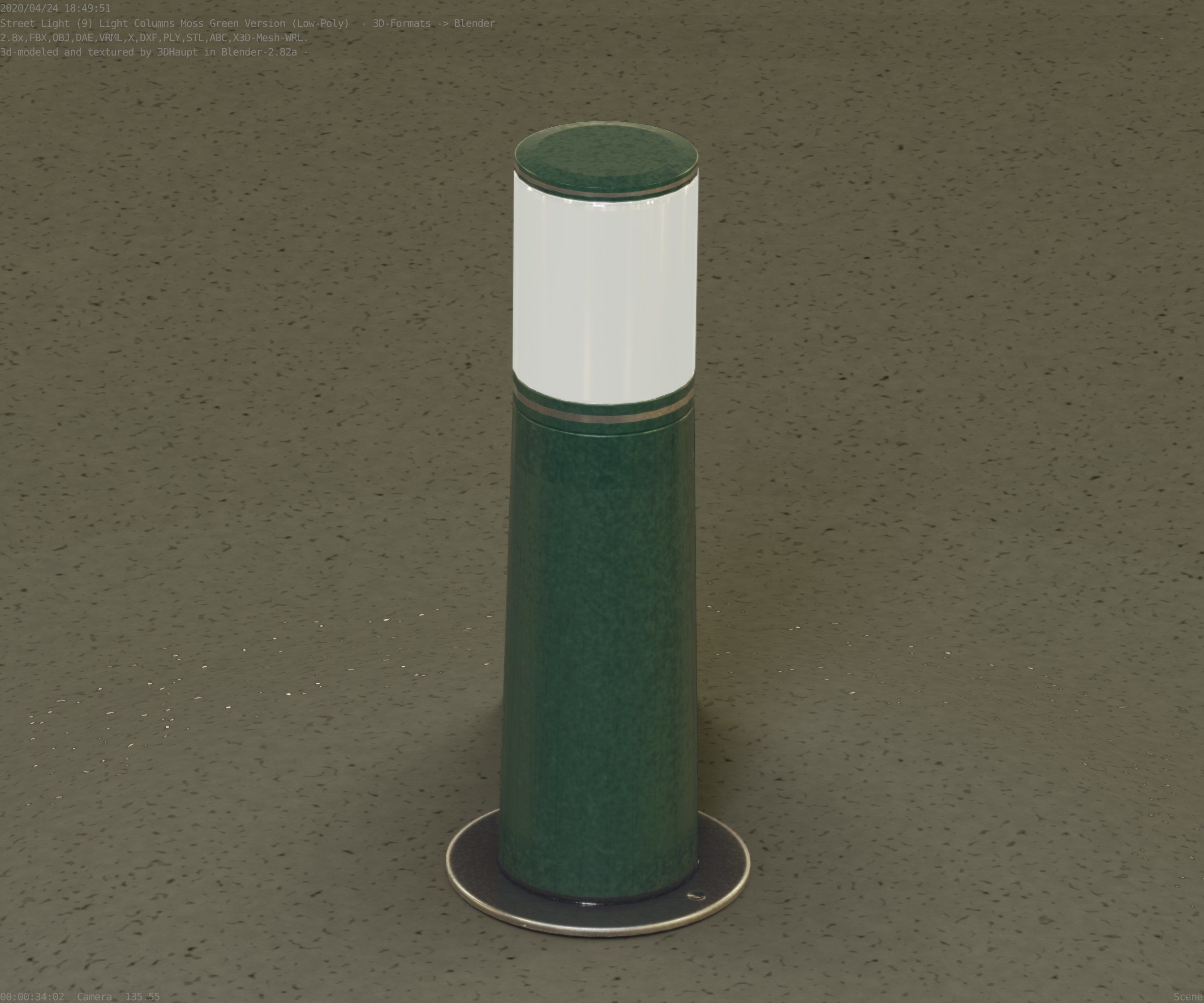 Low-Poly Moss Green Light Column 9 - Street Light Set-9 Low-poly 3D model_18