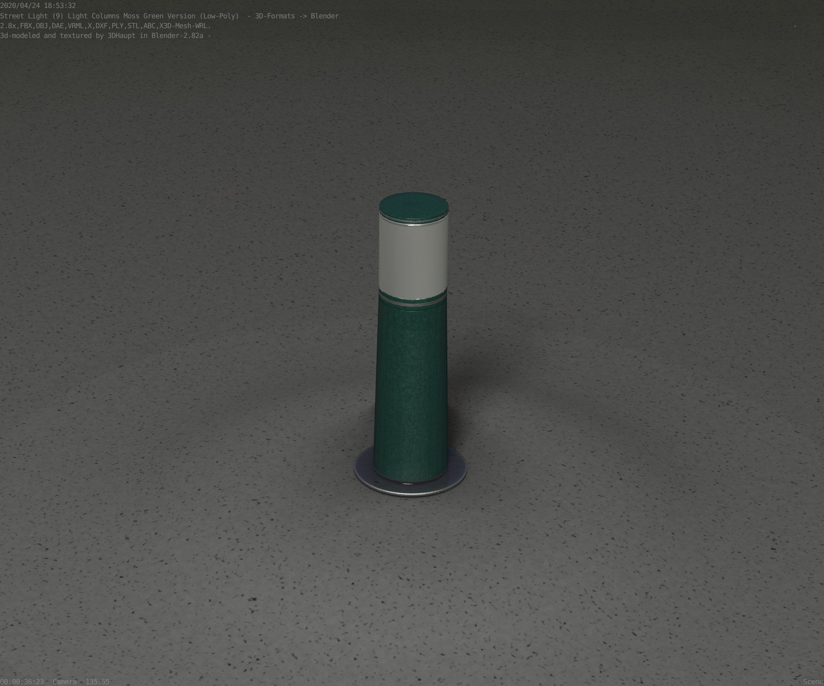 Low-Poly Moss Green Light Column 9 - Street Light Set-9 Low-poly 3D model_87