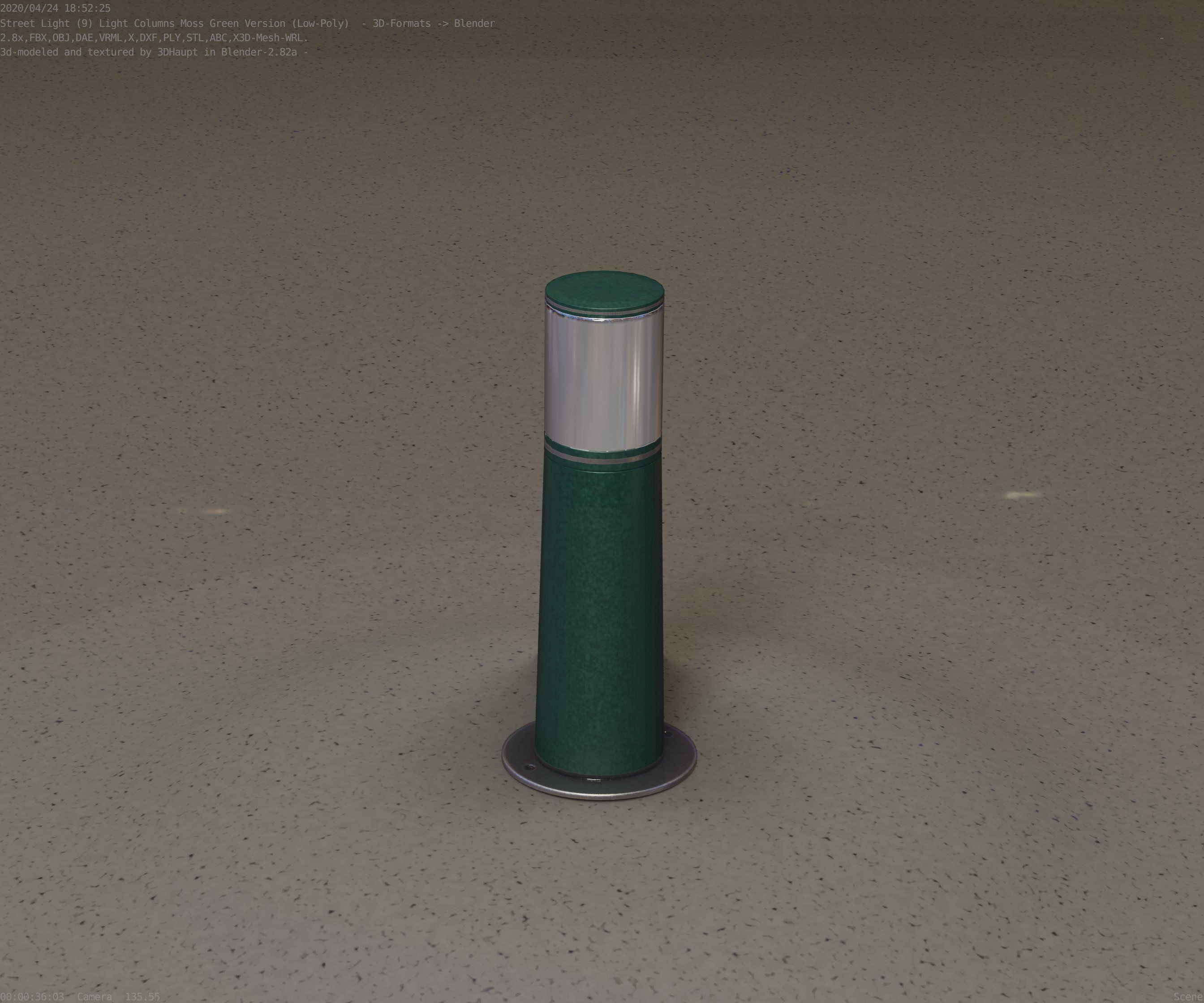 Low-Poly Moss Green Light Column 9 - Street Light Set-9 Low-poly 3D model_67