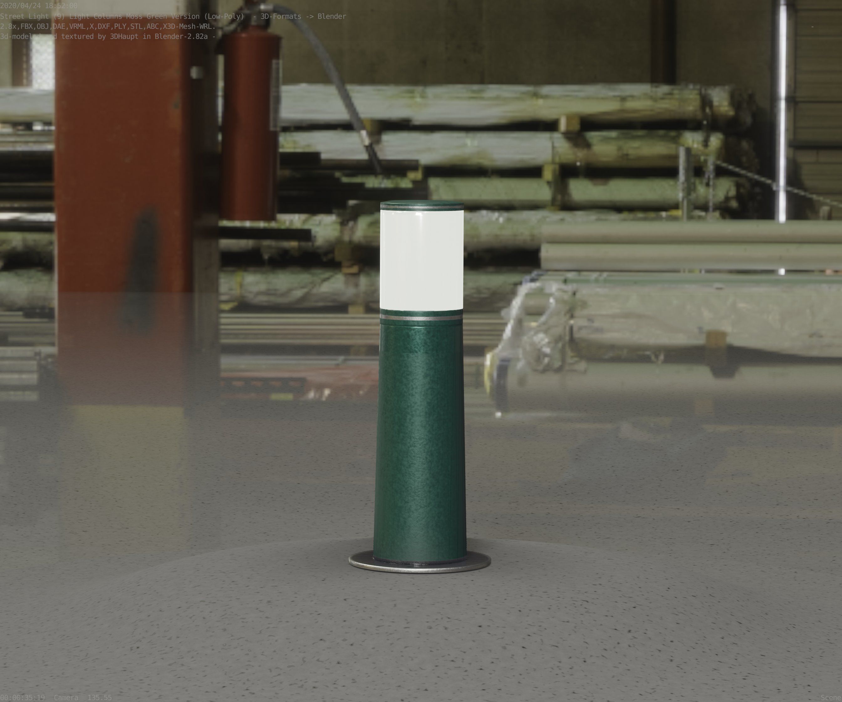 Low-Poly Moss Green Light Column 9 - Street Light Set-9 Low-poly 3D model_59