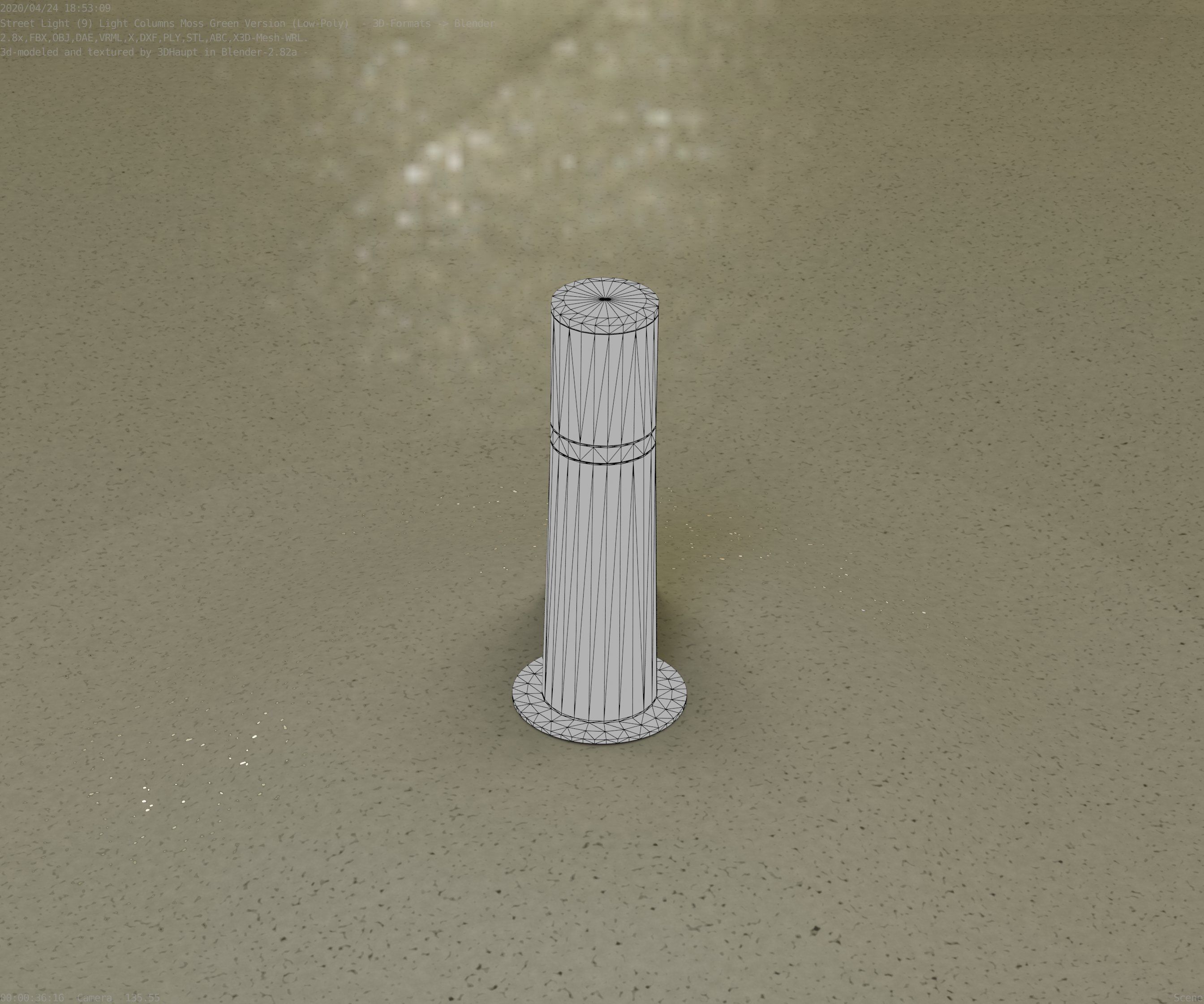 Low-Poly Moss Green Light Column 9 - Street Light Set-9 Low-poly 3D model_80